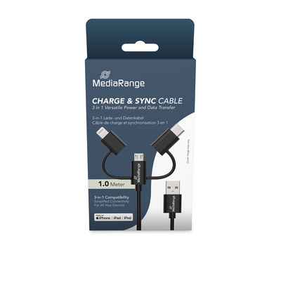 MediaRange MRCS246 c�ble USB USB 2.0 1 m USB A USB C/Micro USB-A/Lightning 0,48 Gbit/s Noir