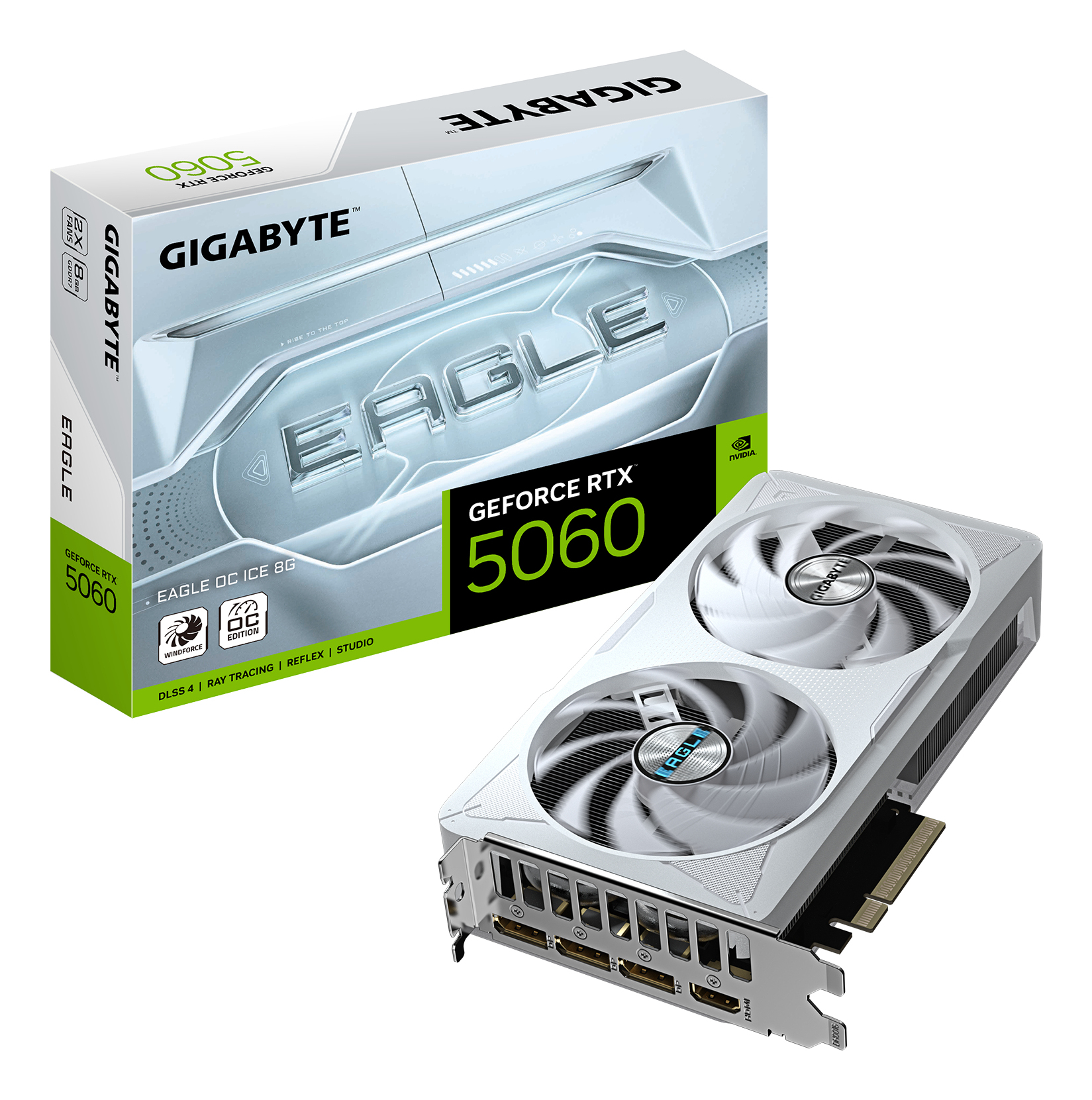GIGABYTE GeForce RTX 5060 EAGLE OC ICE 8G Carte Graphique - 8GB GDDR7, 128bit, PCI-E 5.0, 2550 MHz Fr�quence du c ur, 3 x DisplayPort, 1 x HDMI, GV-N5060EAGLEOC ICE-8GD