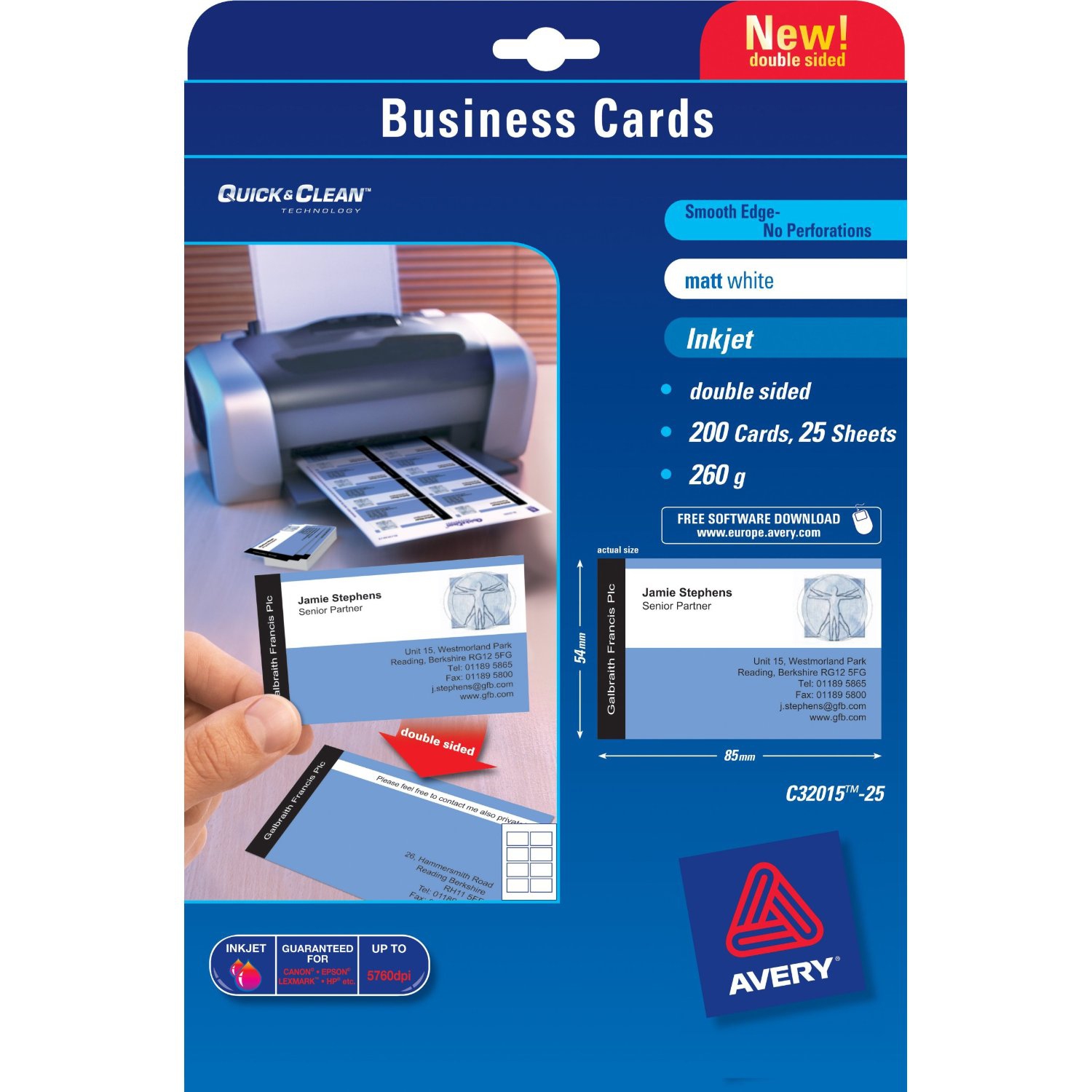 Avery Quick&Clean 85 x 54 mm (x25) carte de visite 200 pice(s)