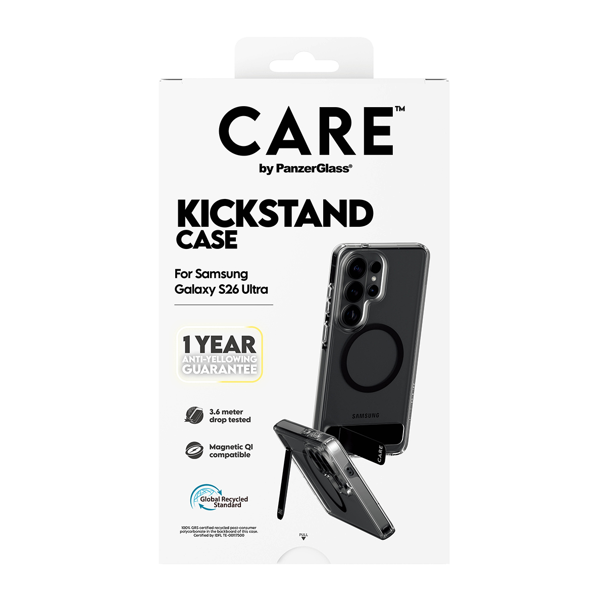PanzerGlass CARE by � Urban Explorer Case Transparent w. Black Kickstand & Qi Samsung Galaxy S26 Ultra funda para tel�fono m�vil Transparente