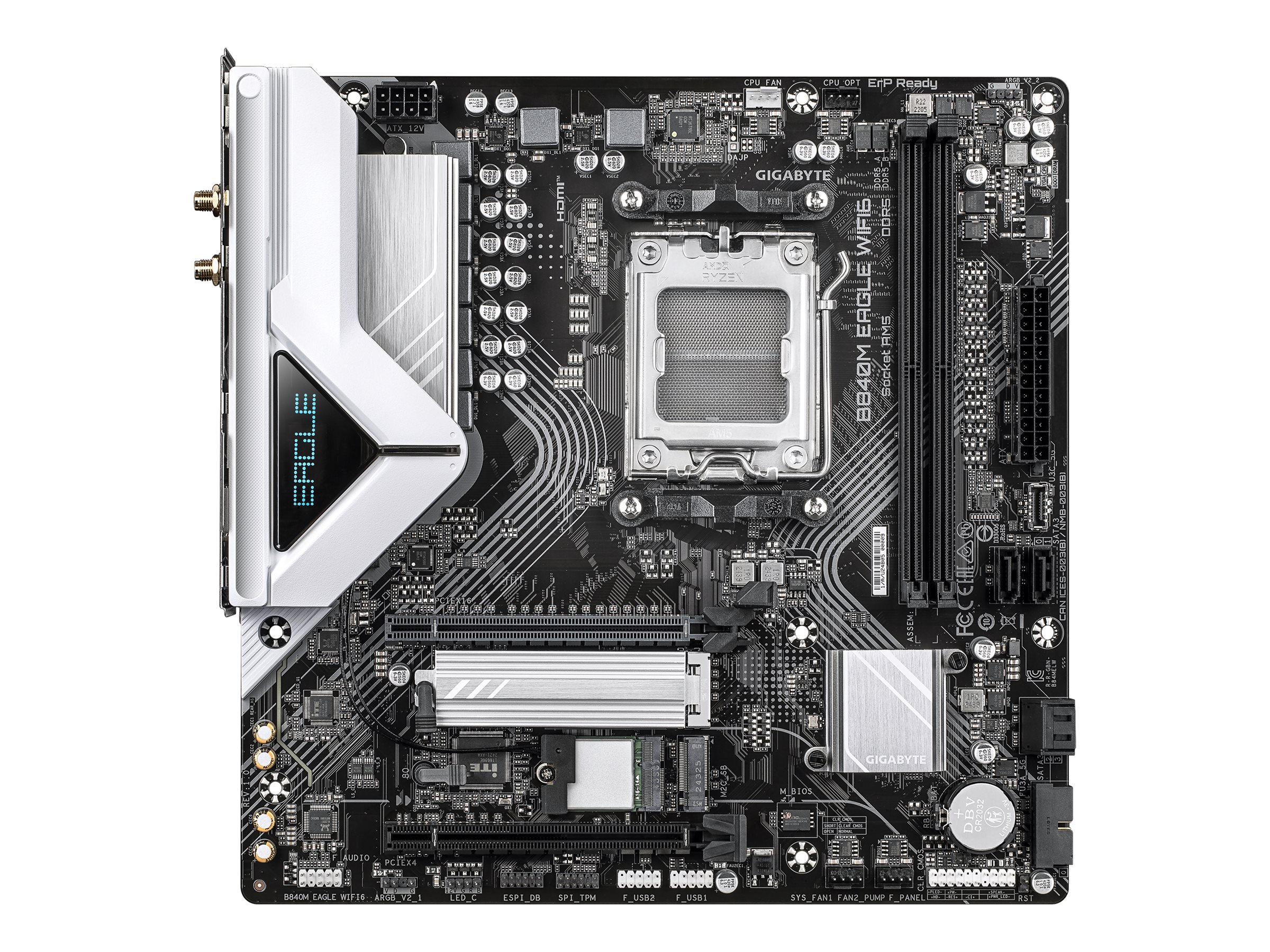 GIGABYTE B840M EAGLE WIFI6 Scheda Madre CPU AMD Ryzen 9000, VRM a 5+2+2 fasi, fino a 7600 MHz DDR5 (O.C.), 1 x M.2 PCIe 4.0 + 1 x M.2 PCIe 3.0, Wi-Fi 6, LAN 2.5 GbE, USB 3.2 Gen 1