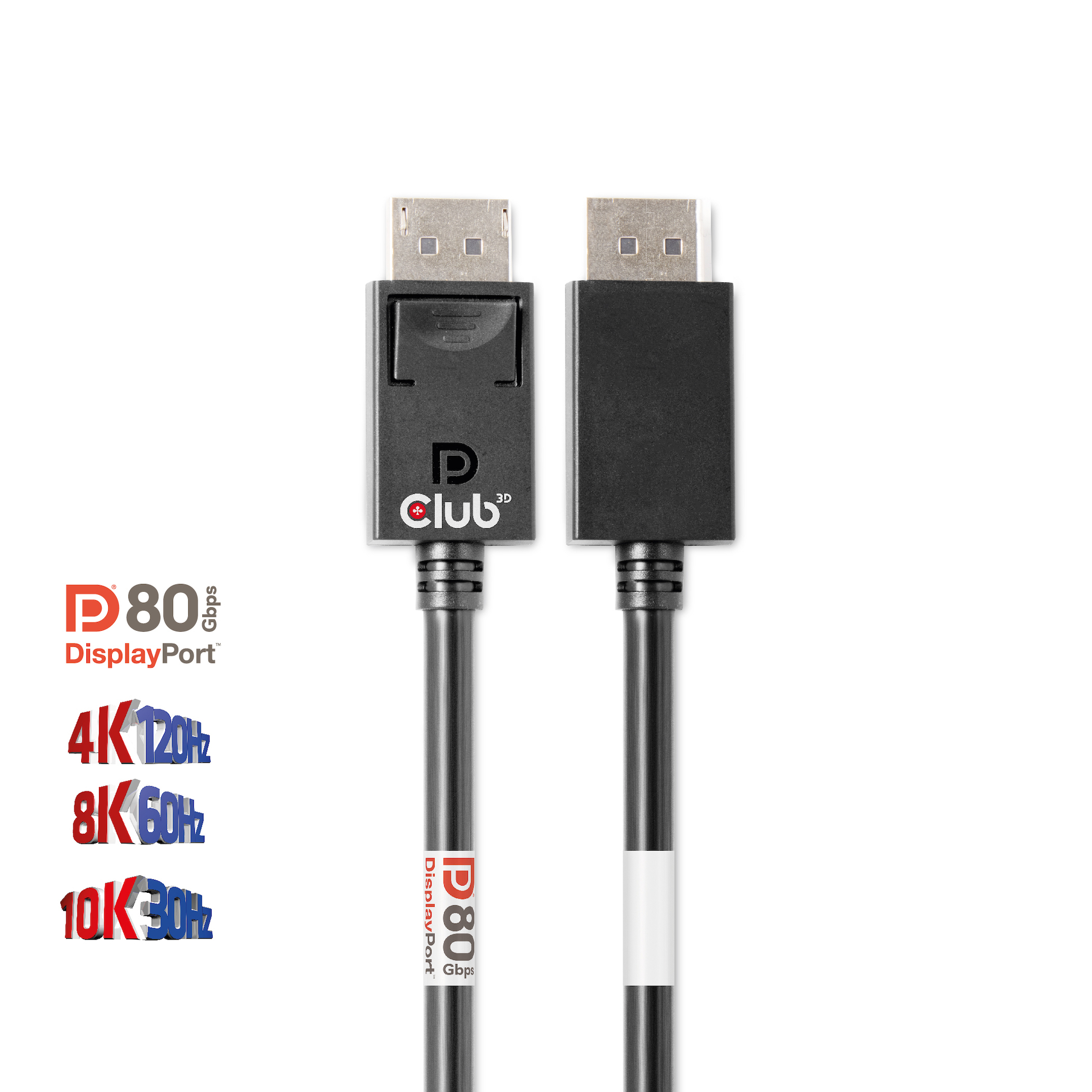 CLUB3D DisplayPort 2.1 Cable certificado VESA DP80 bidireccional 4K120Hz, 8K60Hz u 10K30Hz M/M 1.2m/3.94ft