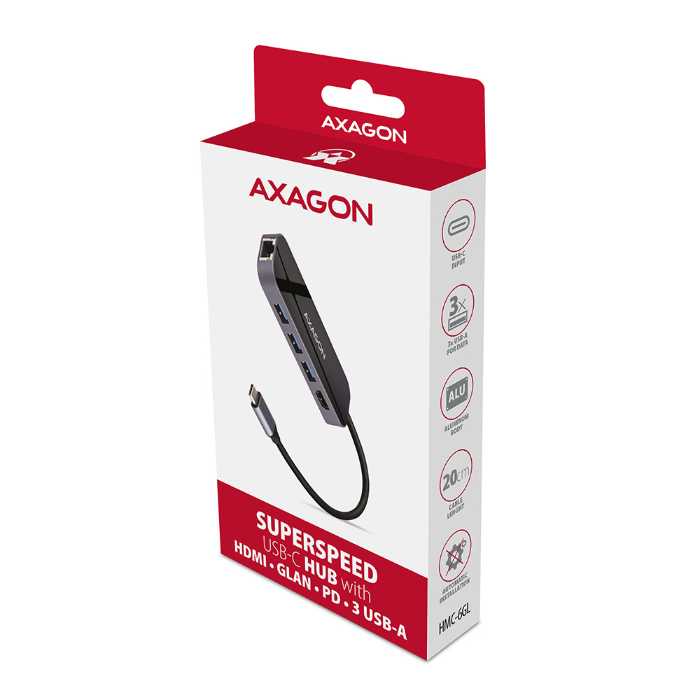 Axagon HMC-6GL replicatore di porte e docking station per laptop USB 3.2 Gen 1 (3.1 Gen 1) Type-C Nero, Grigio