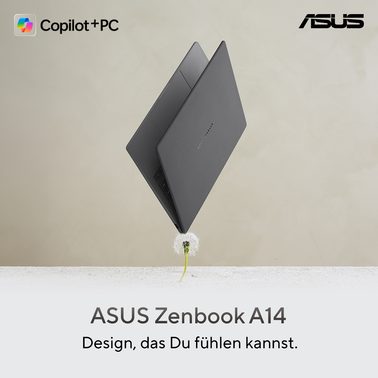 ASUS Zenbook A14 UX3407RA-QD011W Copilot+ PC Qualcomm Snapdragon X1E-78-100 Ordinateur portable 35,6 cm (14) WUXGA 32 Go LPDDR5x-SDRAM 1 To SSD Wi-Fi 7 (802.11be) Windows 11 Home Allemand Gris