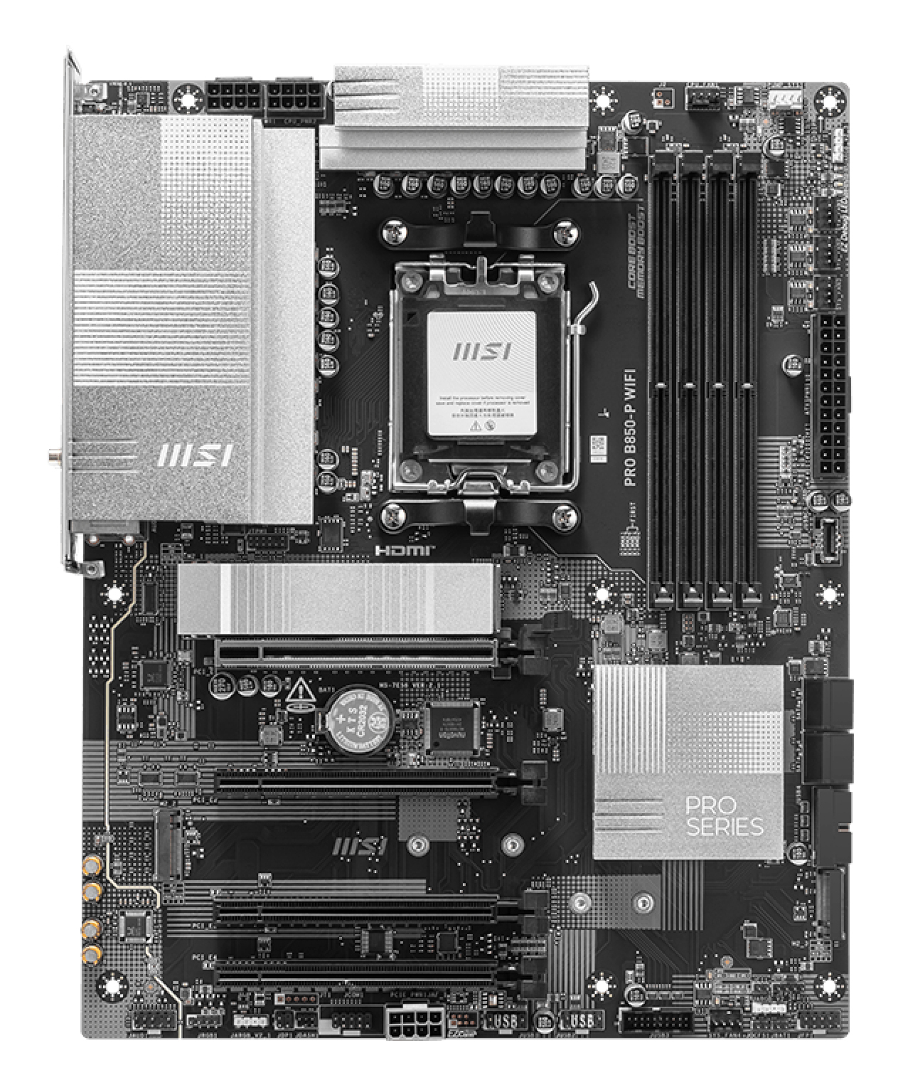 MSI PRO B850-P WIFI - Motherboard - ATX - Socket AM5 - AMD B850 Chipsatz - USB 3.2 Gen 2, USB-C 3.2 Gen2, USB 3.2 Gen 1 - 5 Gigabit Ethernet, Wi-Fi 7 - Onboard-Grafik (CPU erforderlich)