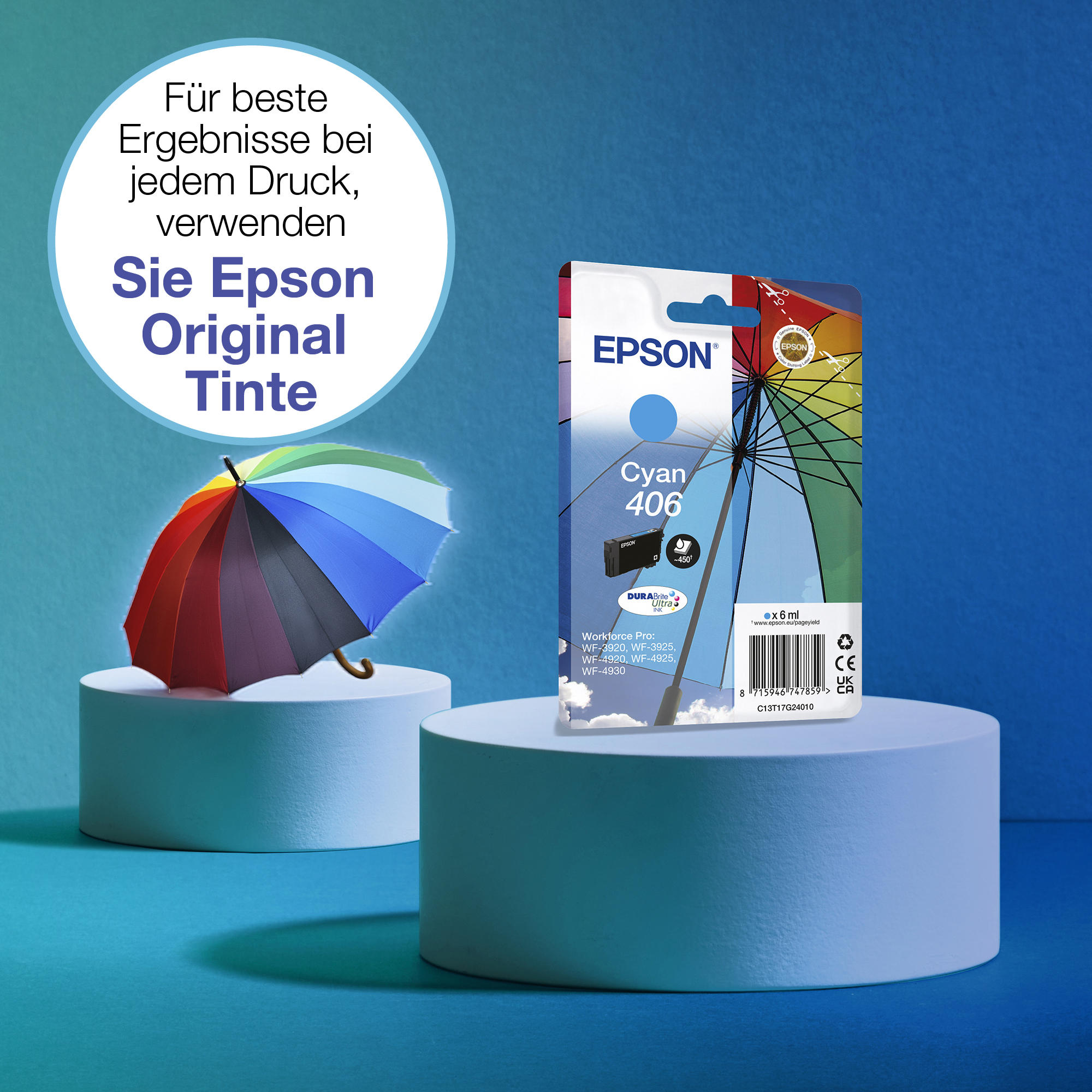 Epson Singlepack Cyan 406 Umbrella DURABrite Ultra Ink