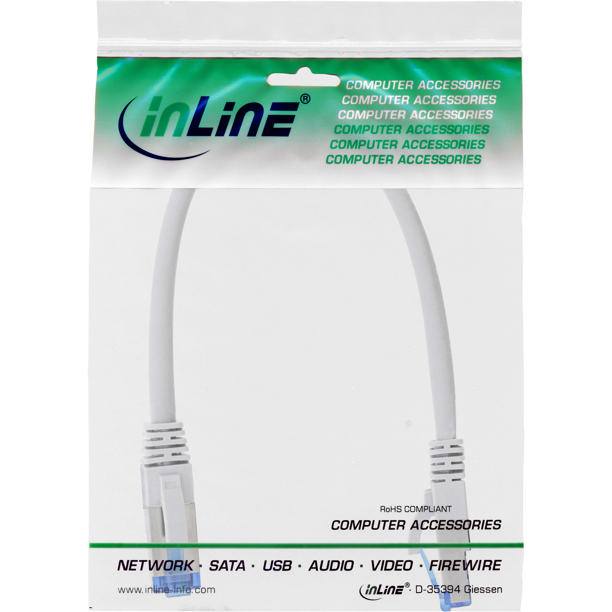 InLine Patch Cable S/FTP PiMF Cat.6A halogen free 500MHz white 0.25m