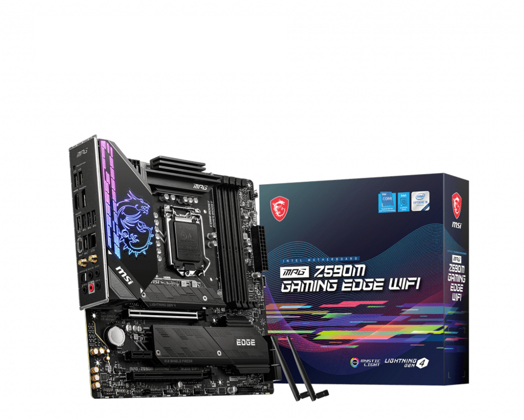 MSI MPG Z590M GAMING EDGE WIFI - Motherboard - micro ATX - LGA1200-Sockel - Z590 Chipsatz - USB-C Gen2, USB 3.2 Gen 1, USB 3.2 Gen 2, USB-C Gen 2x2 - 2.5 Gigabit LAN, Wi-Fi, Bluetooth - Onboard-Grafik (CPU erforderlich)