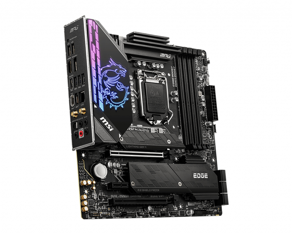 MSI MPG Z590M GAMING EDGE WIFI - Motherboard - micro ATX - LGA1200-Sockel - Z590 Chipsatz - USB-C Gen2, USB 3.2 Gen 1, USB 3.2 Gen 2, USB-C Gen 2x2 - 2.5 Gigabit LAN, Wi-Fi, Bluetooth - Onboard-Grafik (CPU erforderlich)
