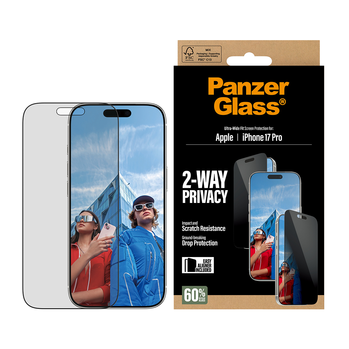 PanzerGlass 2-Way Privacy Screen Protector iPhone 17 Pro Ultra-Wide Fit