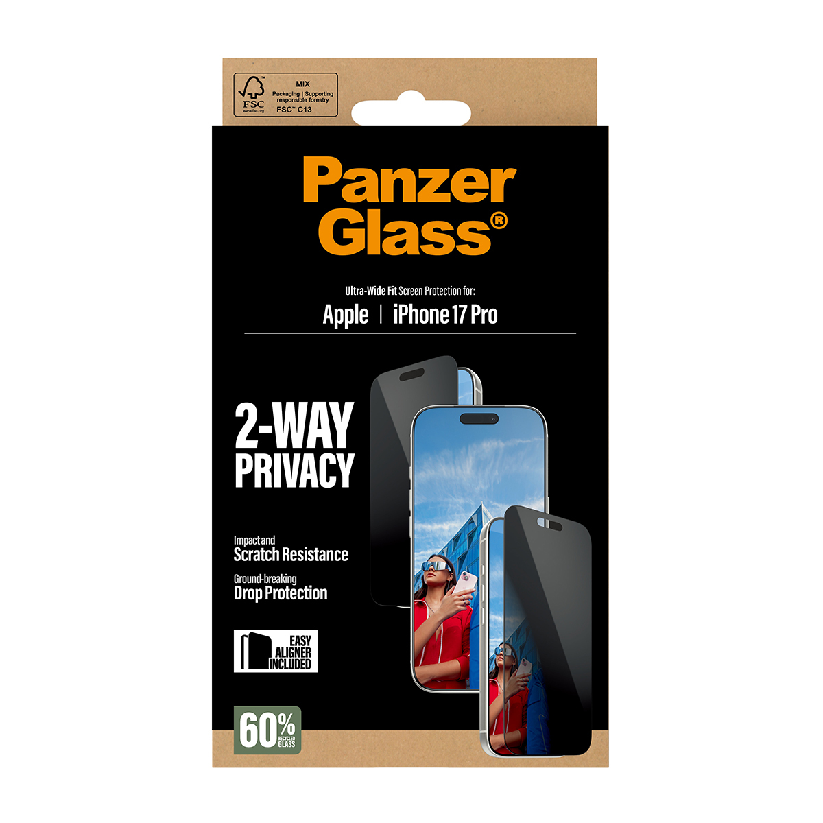 PanzerGlass 2-Way Privacy Screen Protector iPhone 17 Pro Ultra-Wide Fit