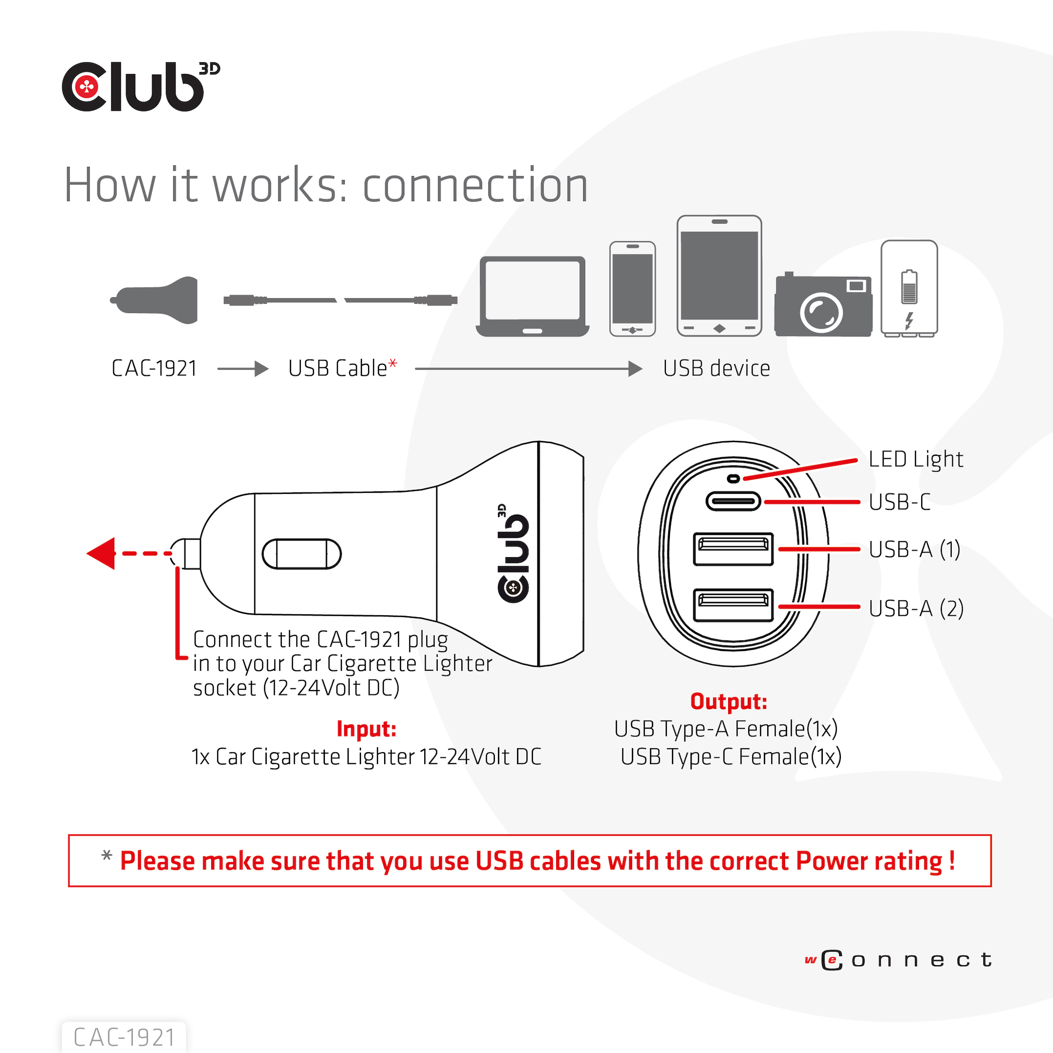 Club 3D USB KFZ-Ladeger�t 1xUSB C 2xUSB A 36W 12/24V retail