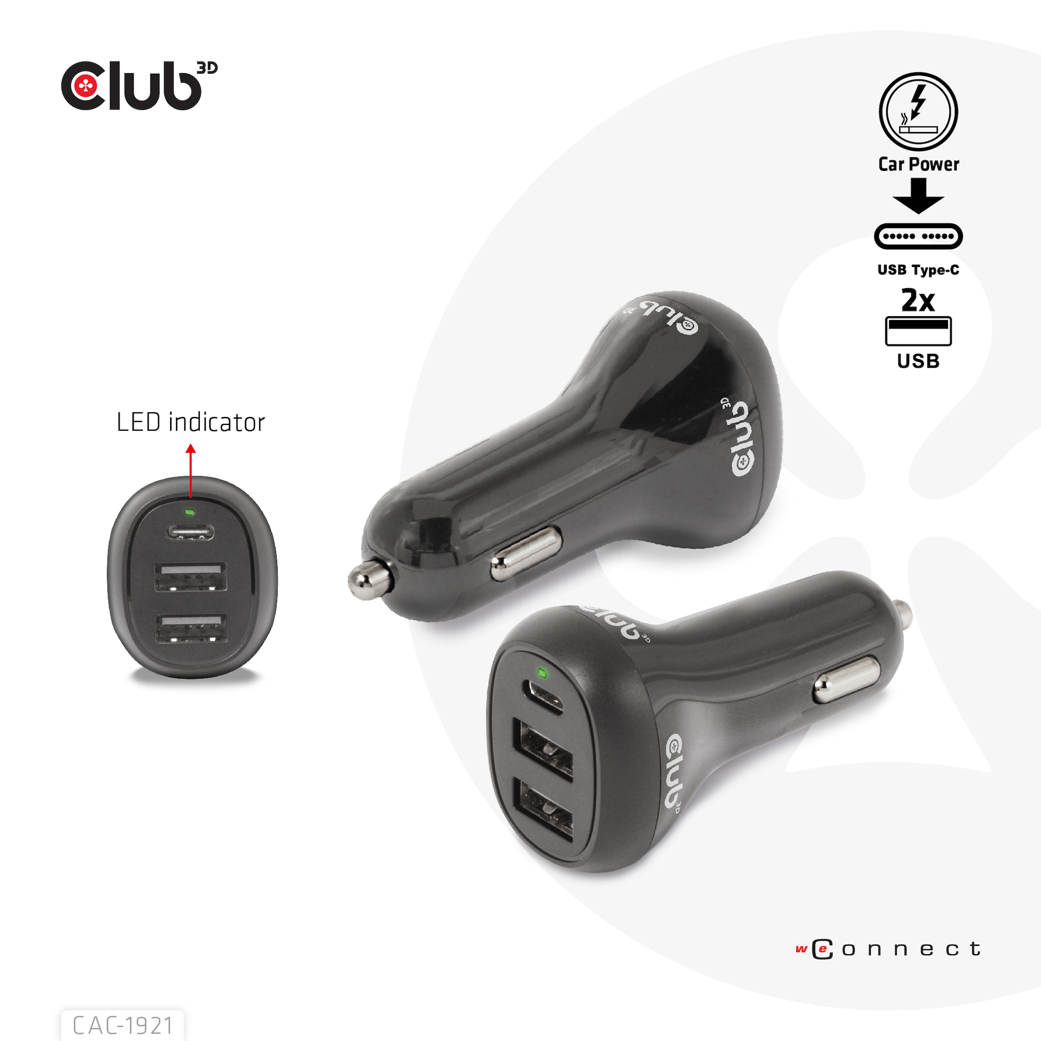 Club 3D USB KFZ-Ladeger�t 1xUSB C 2xUSB A 36W 12/24V retail