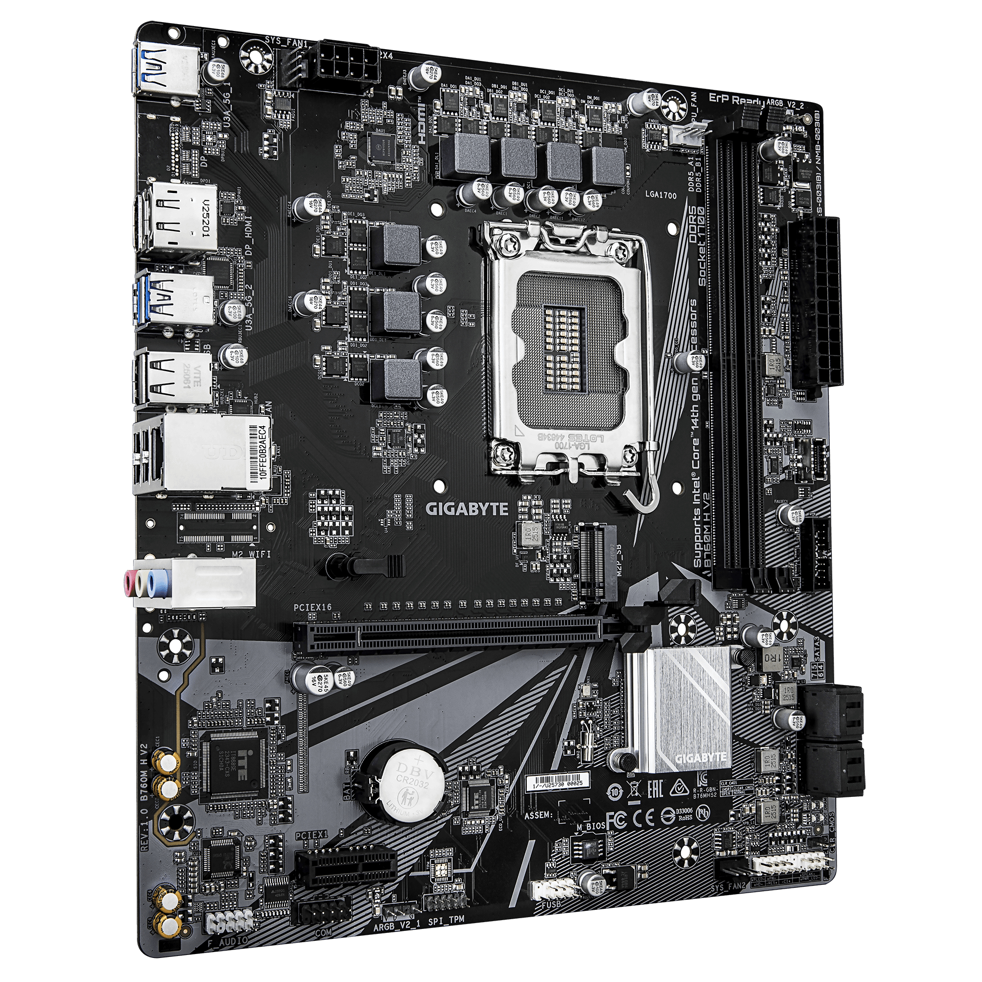 GIGABYTE B760M H V2 Placa Base - Compatible con procesadores Intel Core de 14� generaci�n, VRM digital de 5+1+1 fases, hasta 8000MHz DDR5 (O.C.), 1xPCIe 4.0 M.2, LAN 1GbE, USB 3.2 Gen1