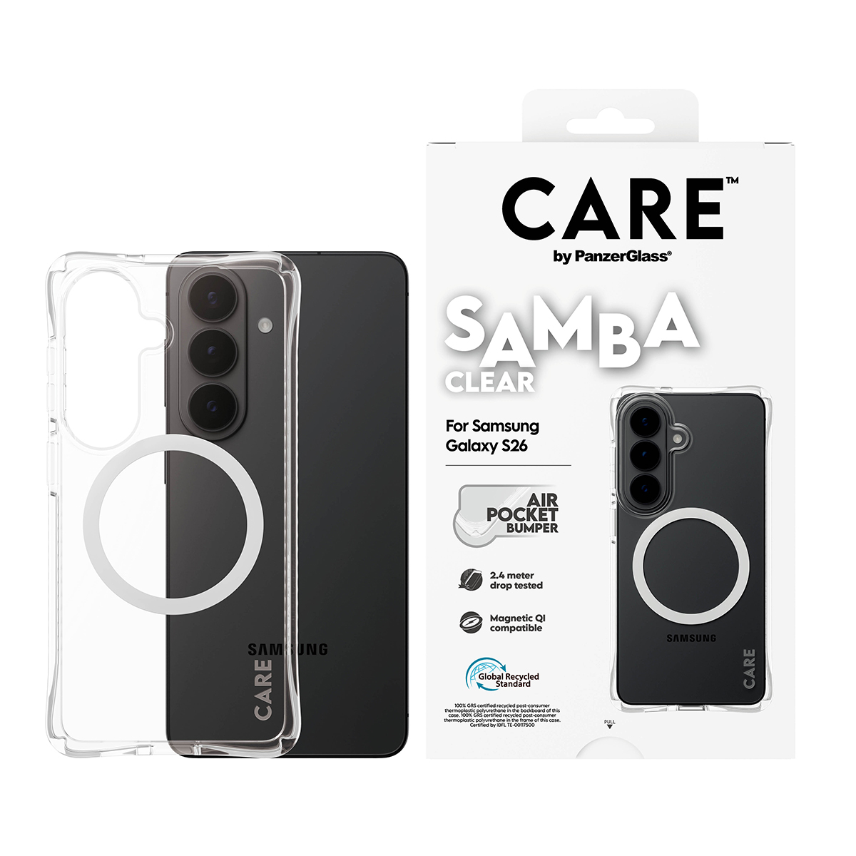 PanzerGlass CARE by � Samba Case Transparent w. White Qi Samsung Galaxy S26 funda para tel�fono m�vil 16 cm (6.3) Transparente