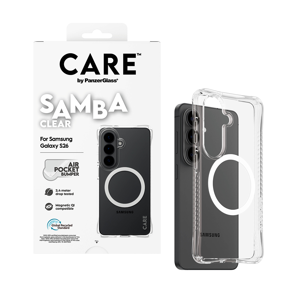 PanzerGlass CARE by � Samba Case Transparent w. White Qi Samsung Galaxy S26 funda para tel�fono m�vil 16 cm (6.3) Transparente