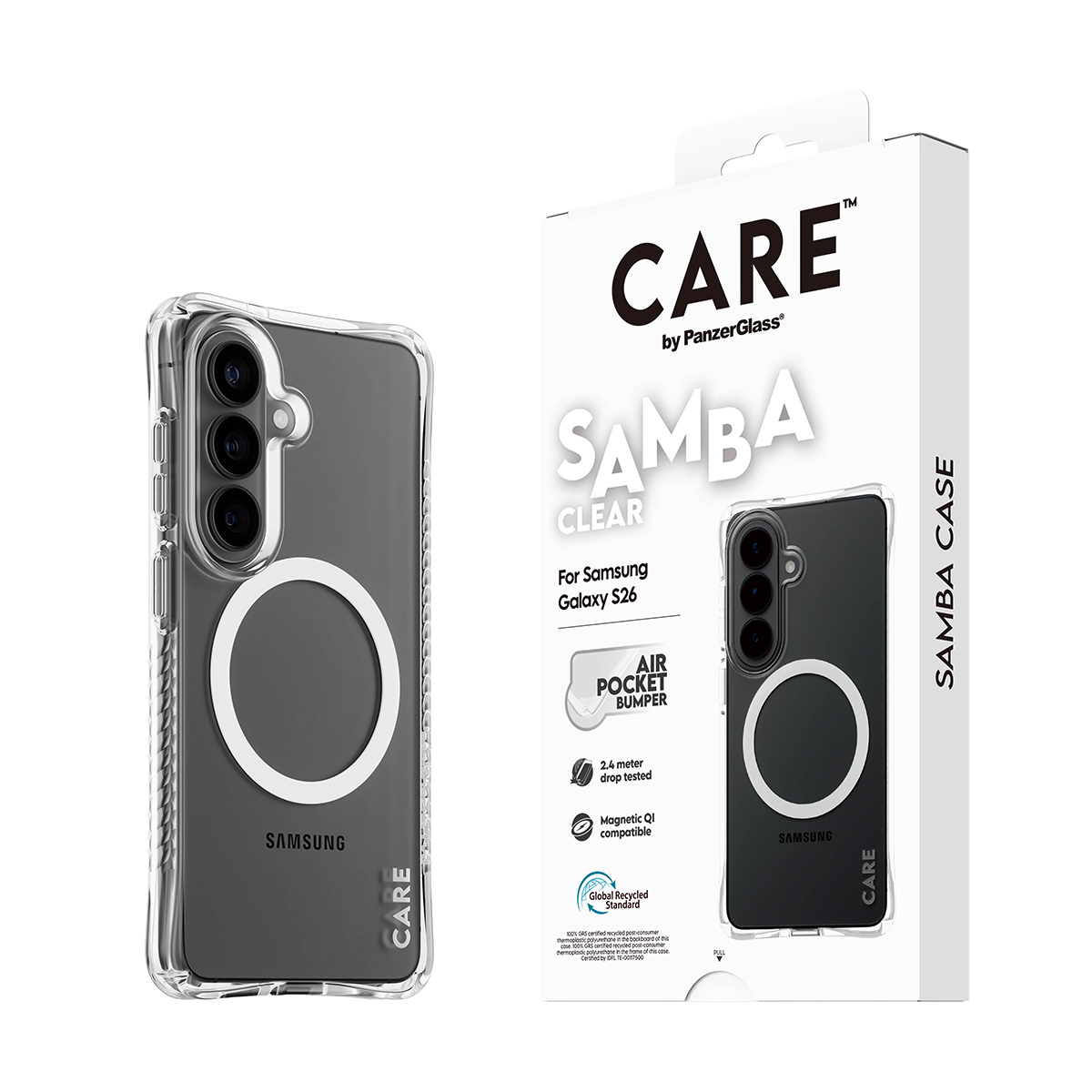 PanzerGlass CARE by � Samba Case Transparent w. White Qi Samsung Galaxy S26 funda para tel�fono m�vil 16 cm (6.3) Transparente