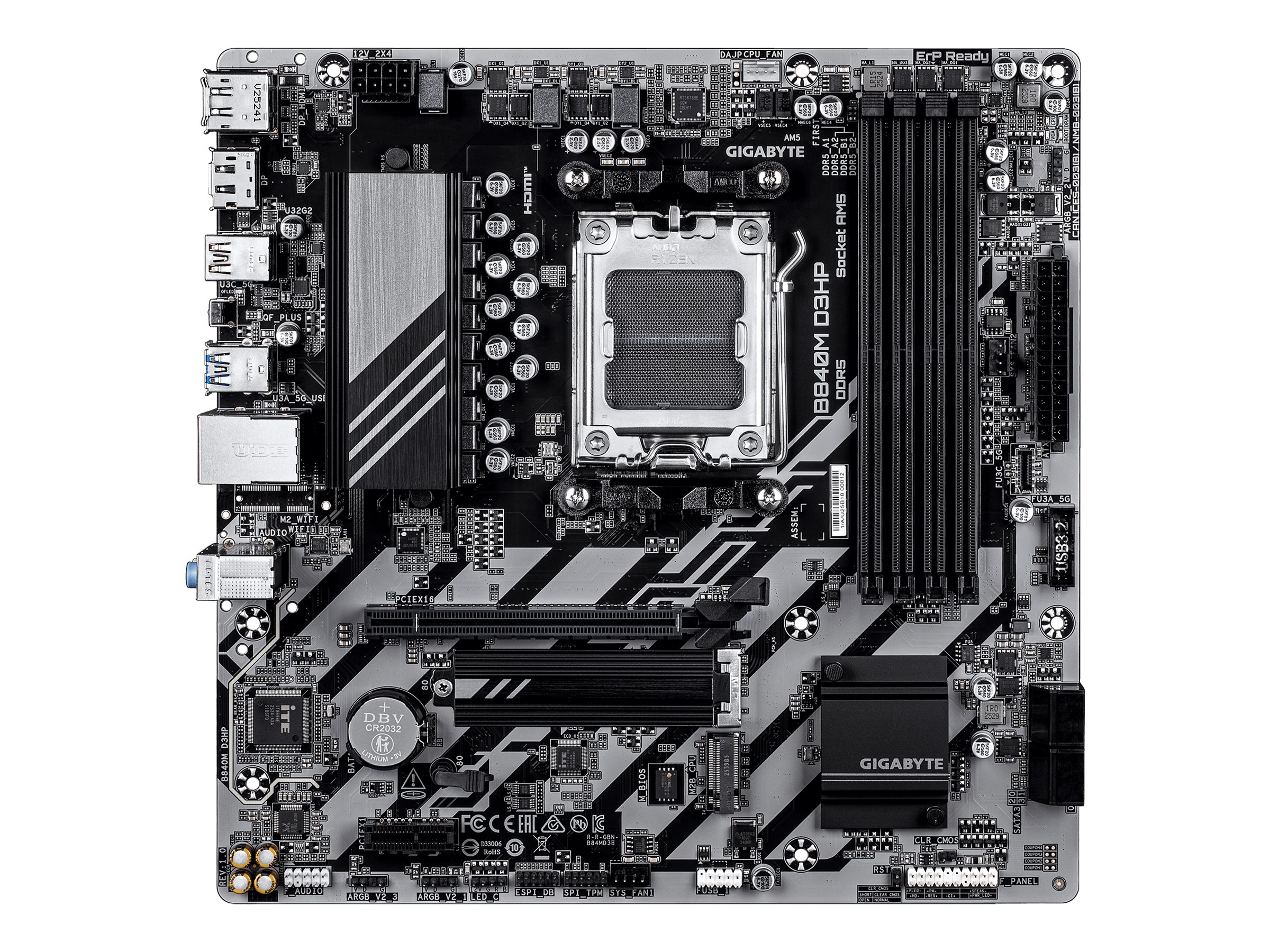 GIGABYTE B840M D3HP Scheda Madre CPU AMD Ryzen 9000, VRM a 8+2+2 fasi, fino a 8200 MHz DDR5 (O.C.), 2� M.2 PCIe 4.0, LAN 1 GbE, USB 3.2 Gen 2
