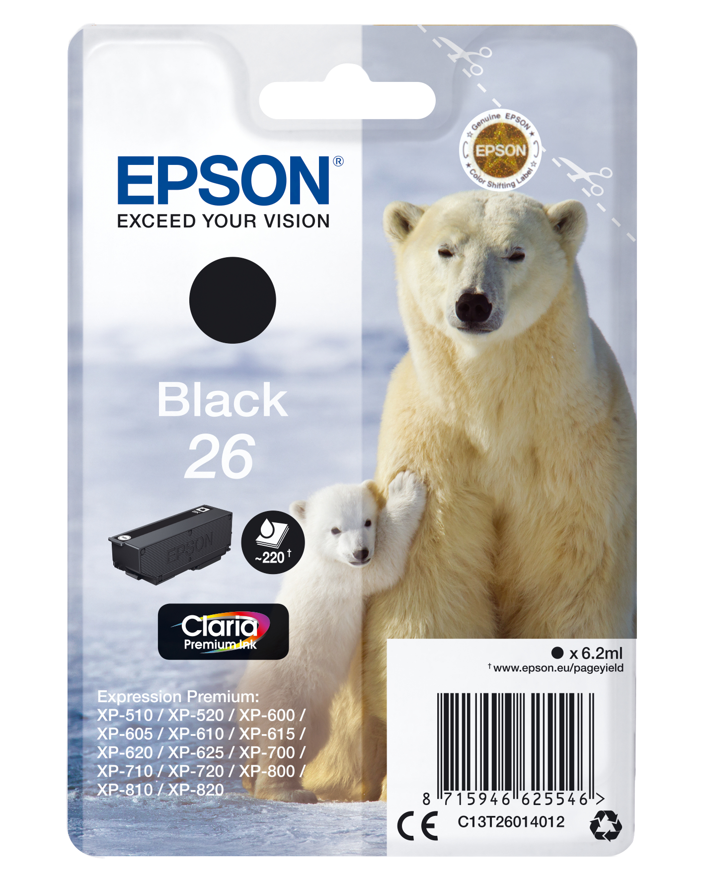 Epson 26 - 6.2 ml - Schwarz - Original - Blister mit RF- / aktustischem Alarmsignal