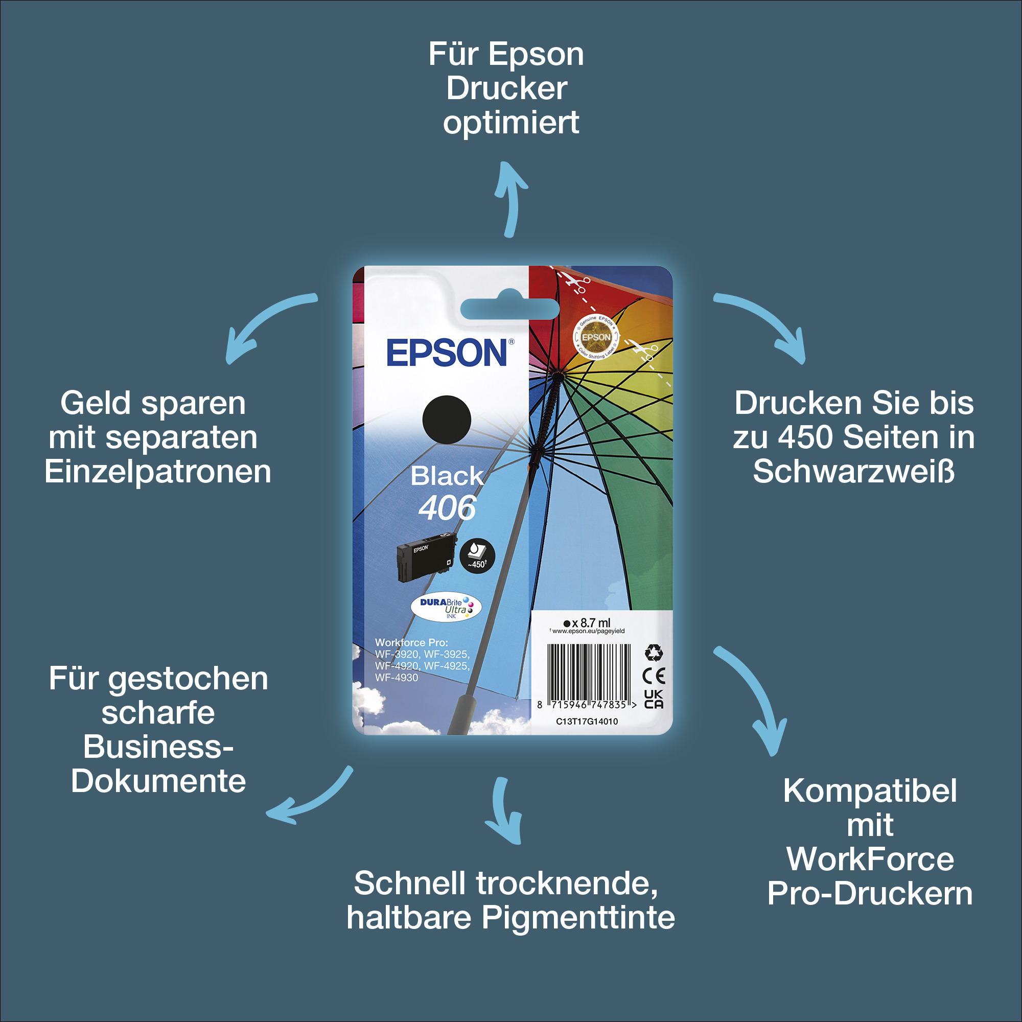 Epson Singlepack Black 406 Umbrella DURABrite Ultra Ink