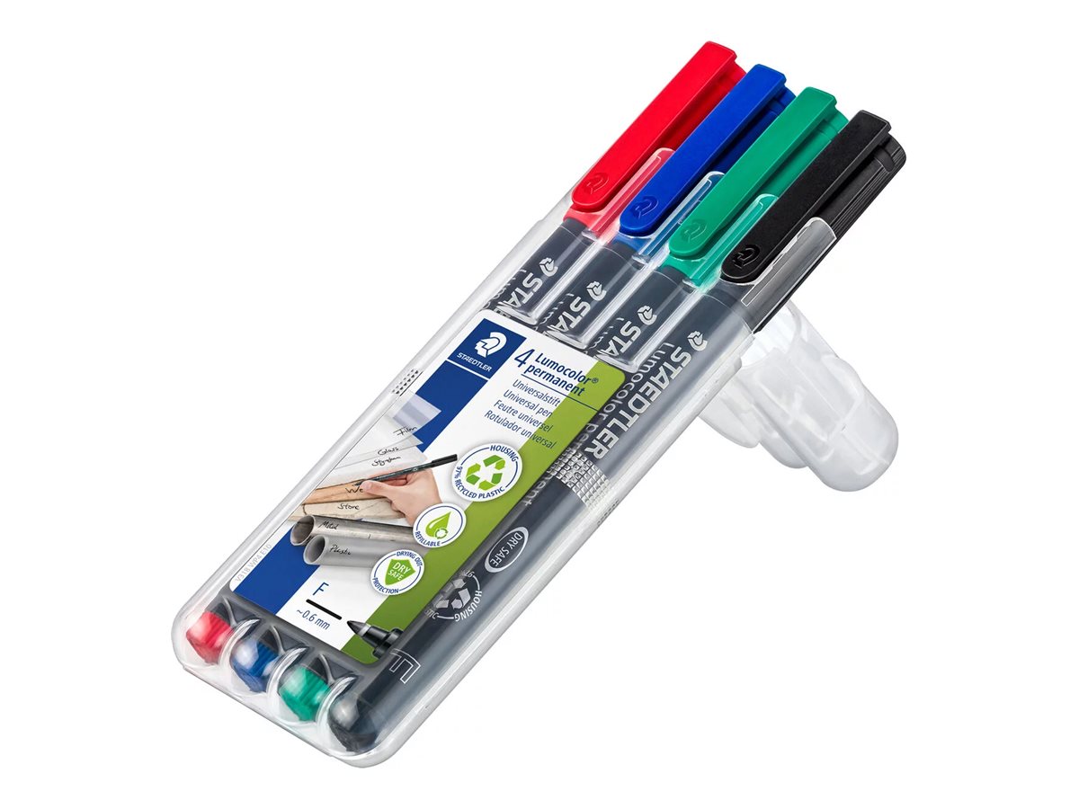 STAEDTLER Lumocolor 318 - Marker - permanent - Schwarz, Rot, Blau, Gr�n - 0.6 mm - fein (Packung mit 4)