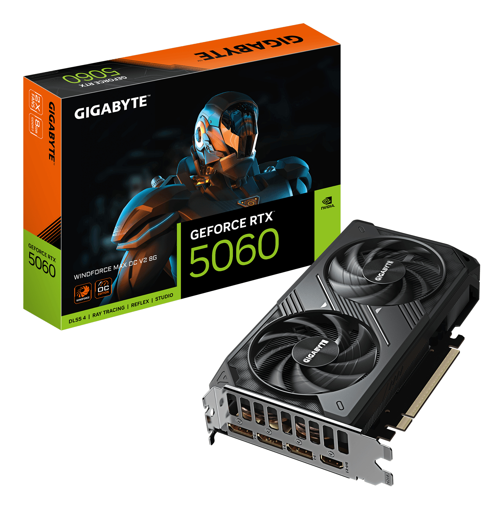 GIGABYTE GeForce RTX 5060 WINDFORCE MAX OC V2 8G Scheda grafica, 8GB GDDR7, 128bit, PCI-E 5.0, 2512MHz Core Clock, 3 � DP, 1 � HDMI, NVIDIA DLSS 4, GV-N5060WF2MAX OCV2-8GD