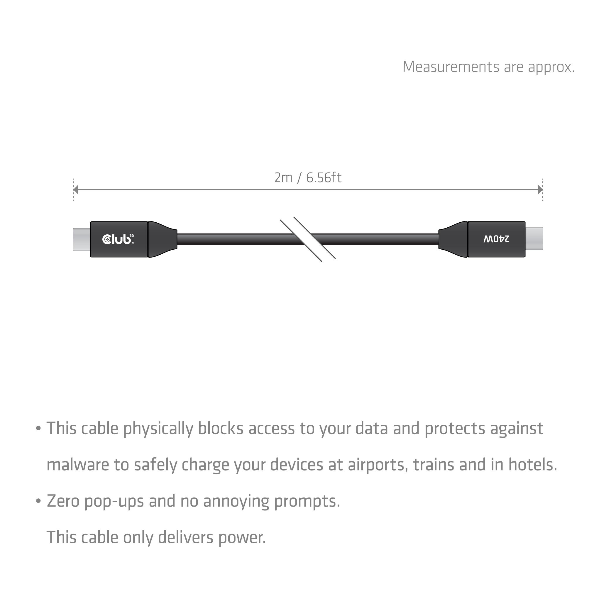 CLUB3D USB-C� Safe Cable 240W No Data 2m/6.56ft