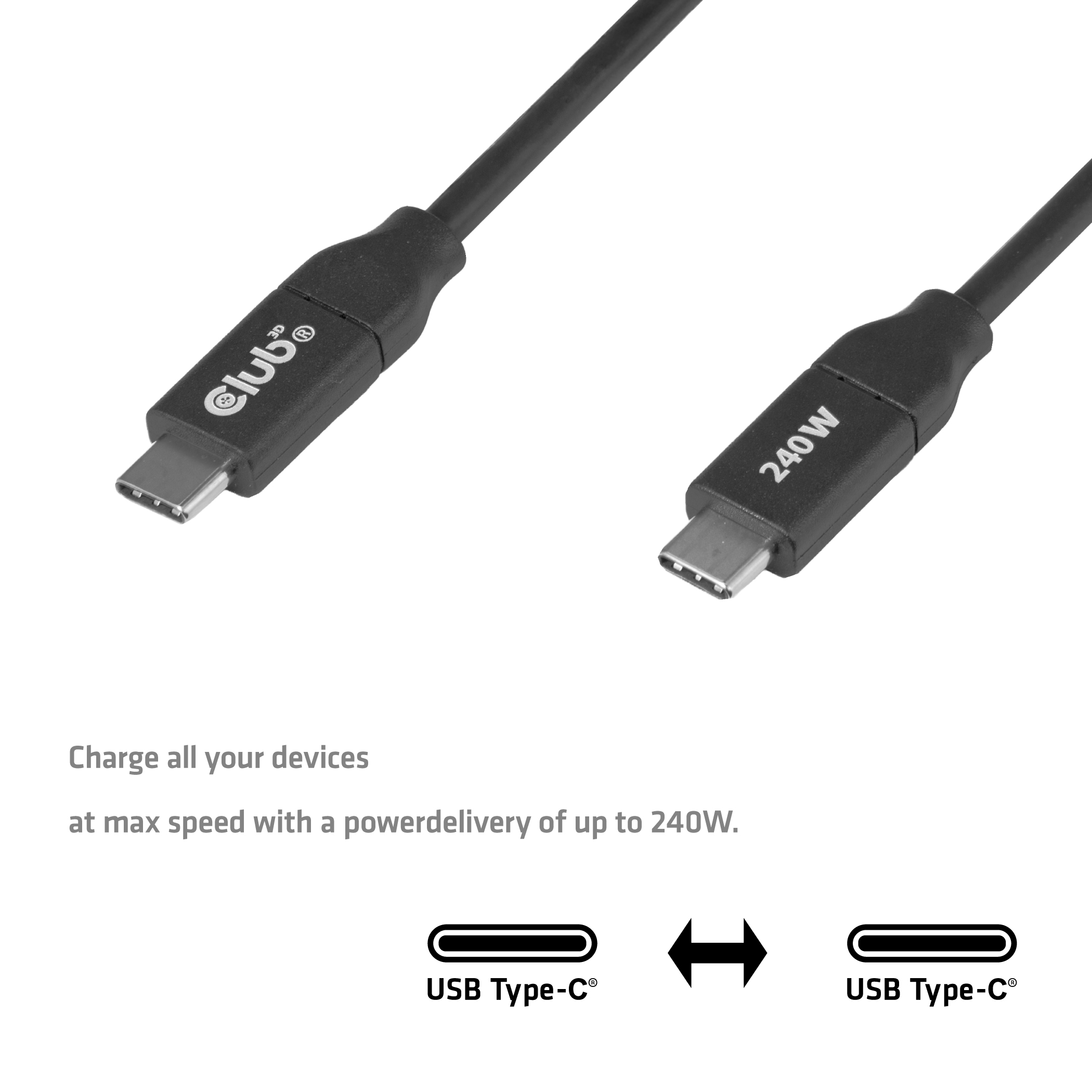 CLUB3D USB-C� Safe Cable 240W No Data 2m/6.56ft