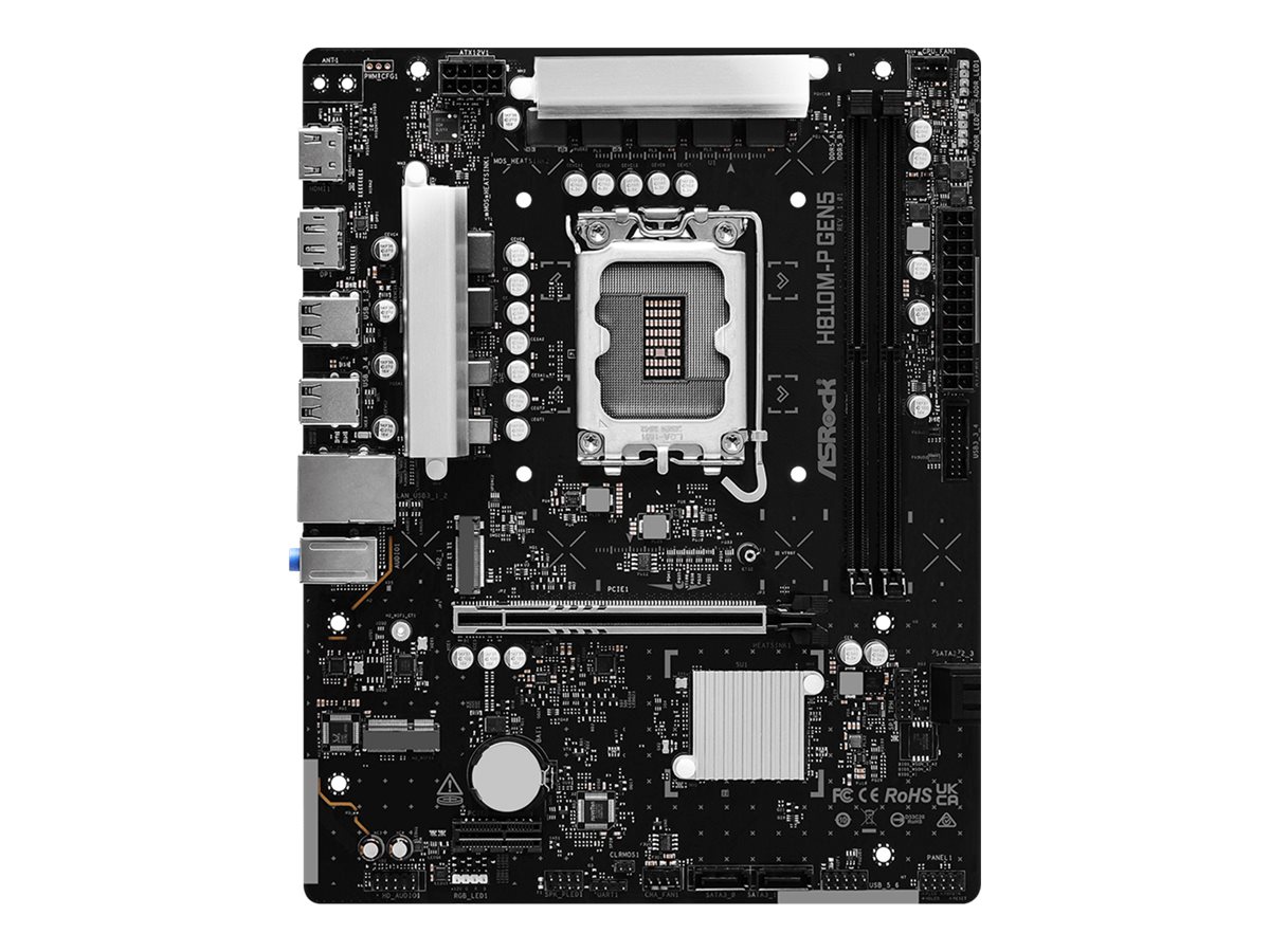 ASRock H810M-P Gen5 - Motherboard - micro ATX - LGA1851 Sockel - H810 Chipsatz - USB 3.2 Gen 1 - Gigabit LAN - Onboard-Grafik (CPU erforderlich)