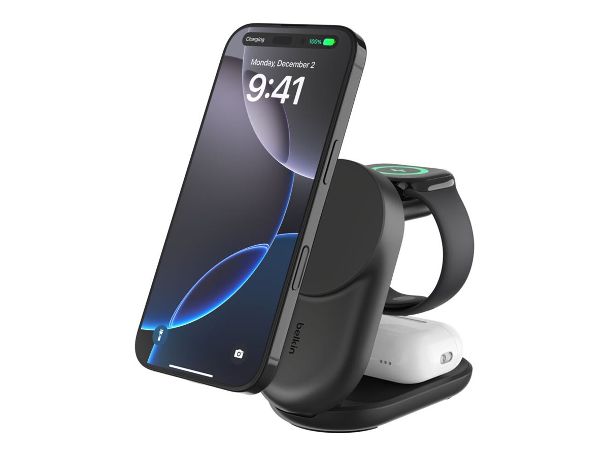 Belkin UltraCharge - Kabelloses Ladegert - 3-in-1, magnetisch, faltbar, mit Qi2 + AC-Netzteil