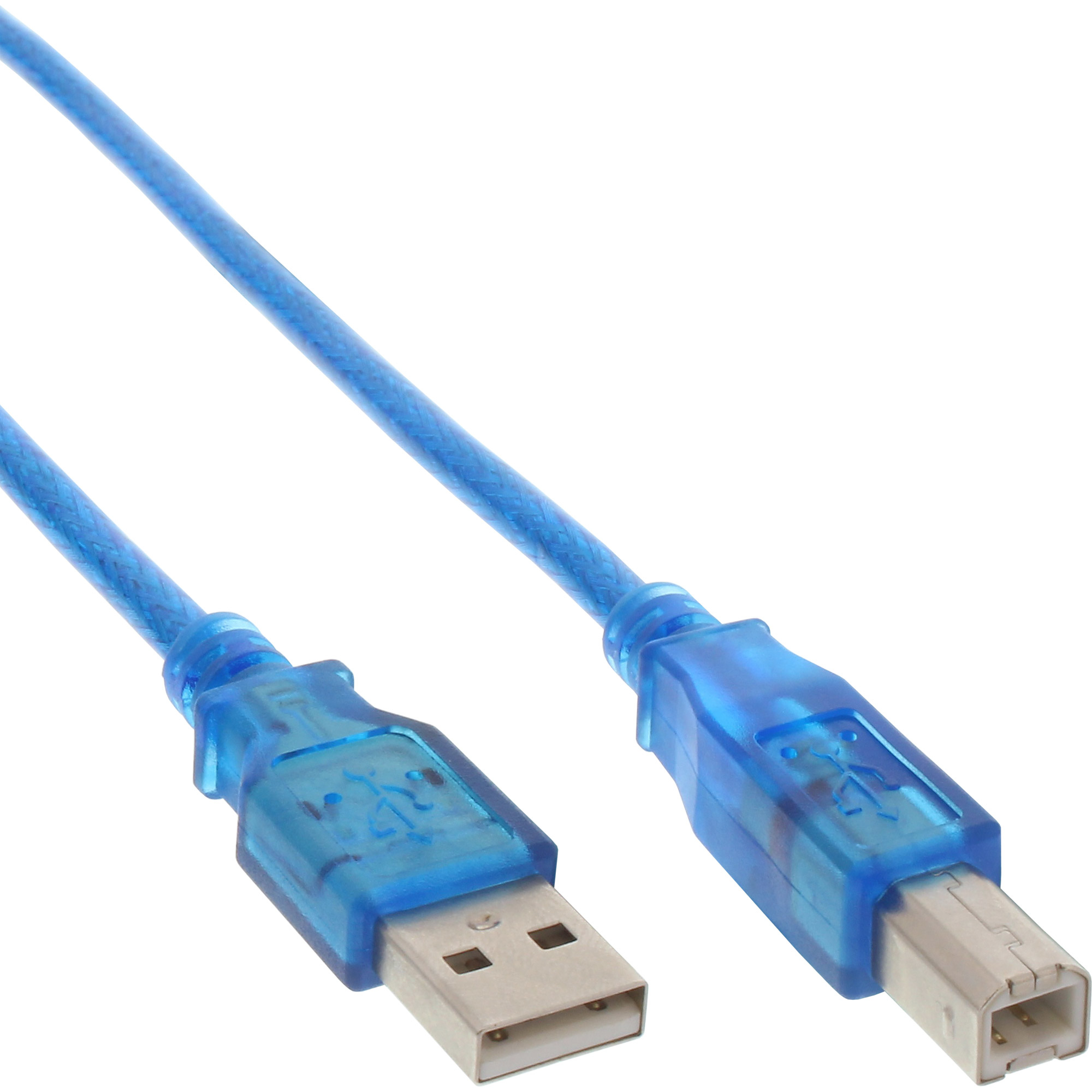 InLine Cavo USB 2.0 A maschio / B maschio, blu Trasparente, 3m