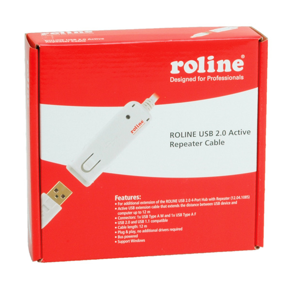 ROLINE USB 2.0 Active Repeater Cable for 12.04.1085 12 m Blanco
