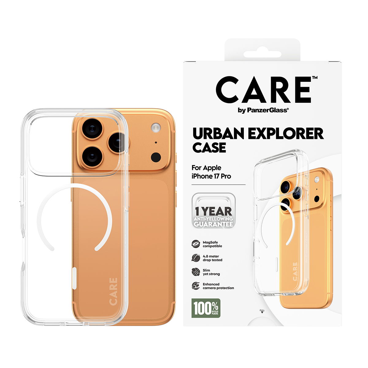 PanzerGlass CARE by � Flagship Case Transparent Urban Explorer w. White MagSafe iPhone 17 Pro coque de protection pour t�l�phones portables Housse