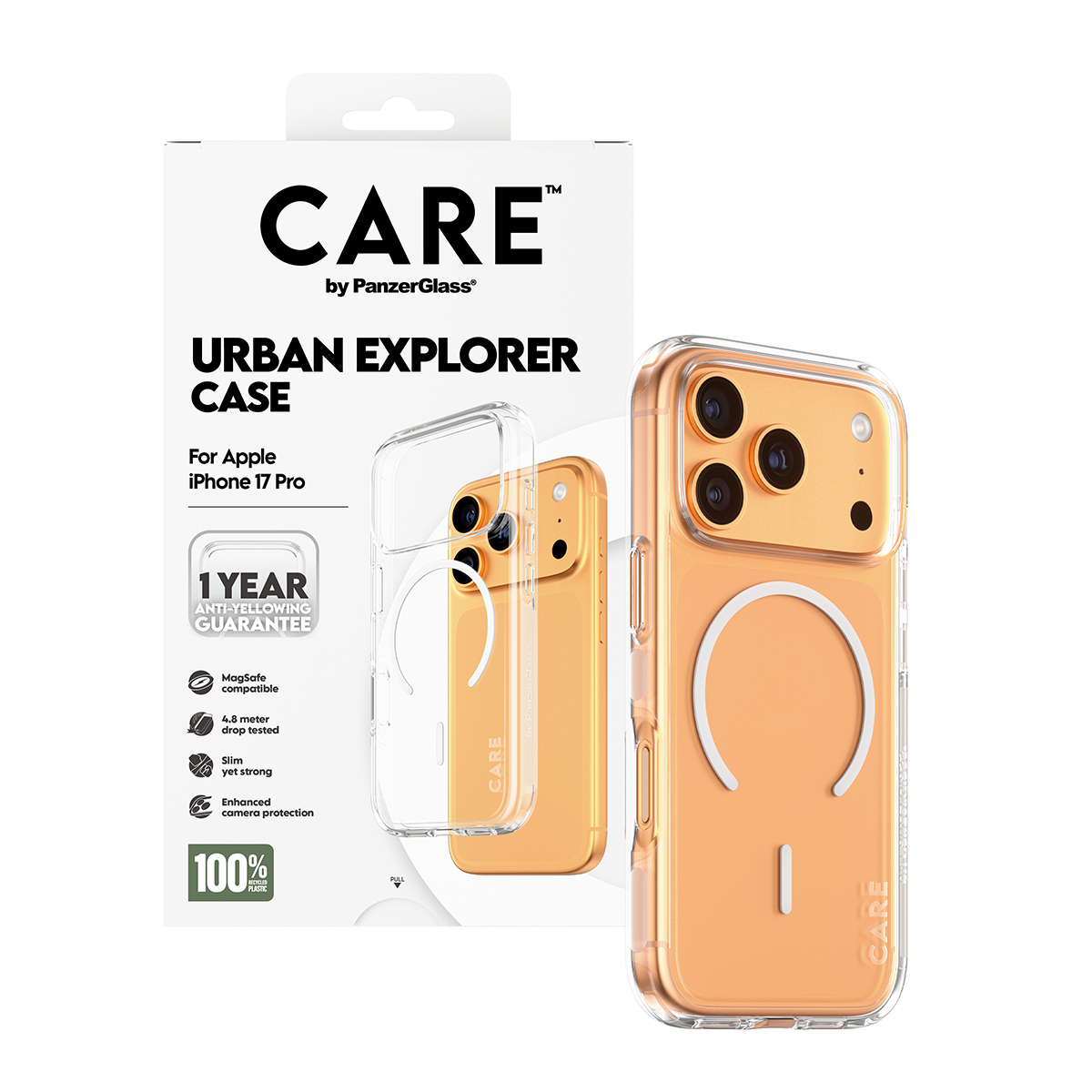 PanzerGlass CARE by � Flagship Case Transparent Urban Explorer w. White MagSafe iPhone 17 Pro coque de protection pour t�l�phones portables Housse