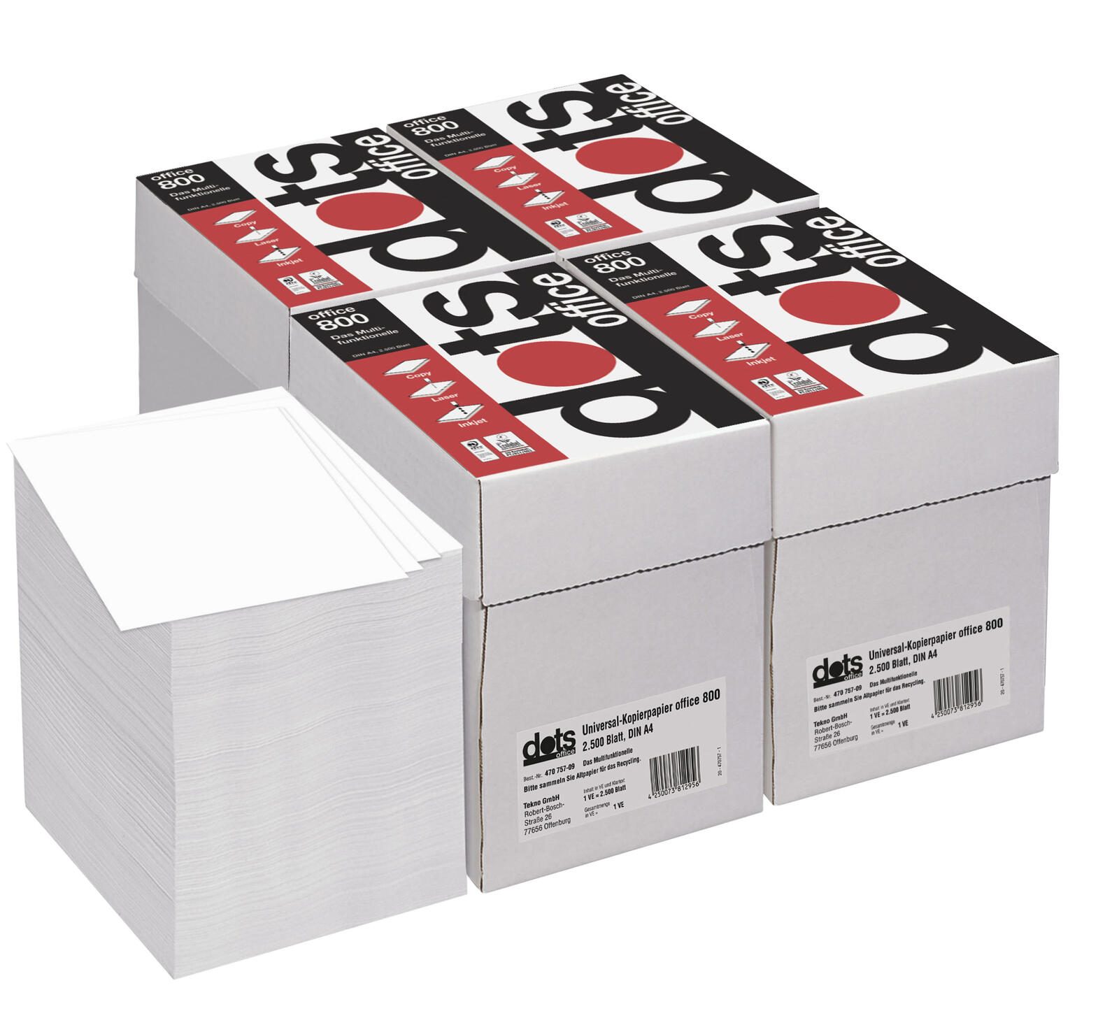 dots Kopierpapier office 800 DIN A4 75 g/qm 2.500 Blatt Maxi-Box - Normal/Kopierpapier - 75 g/m