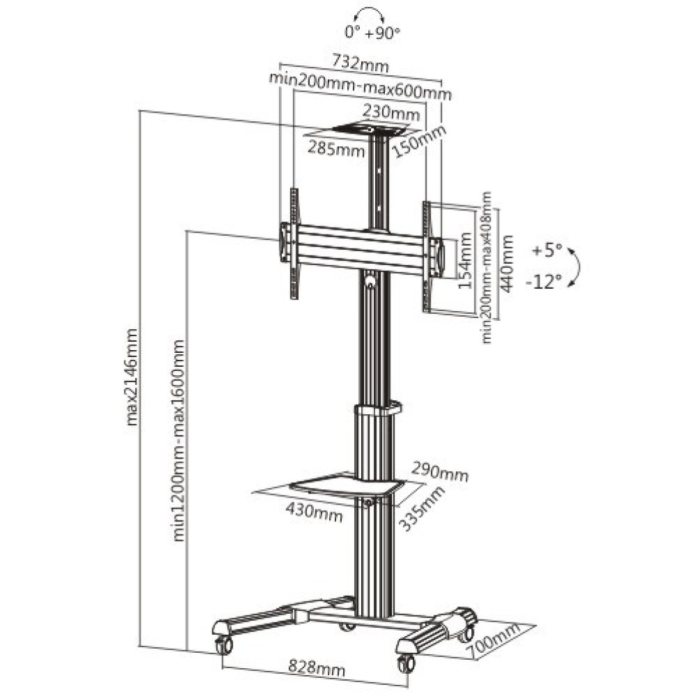 Techly Wagen - f�r Flachbildschirm - Silber - Bildschirmgr��e: 94-177.8 cm (37-70)