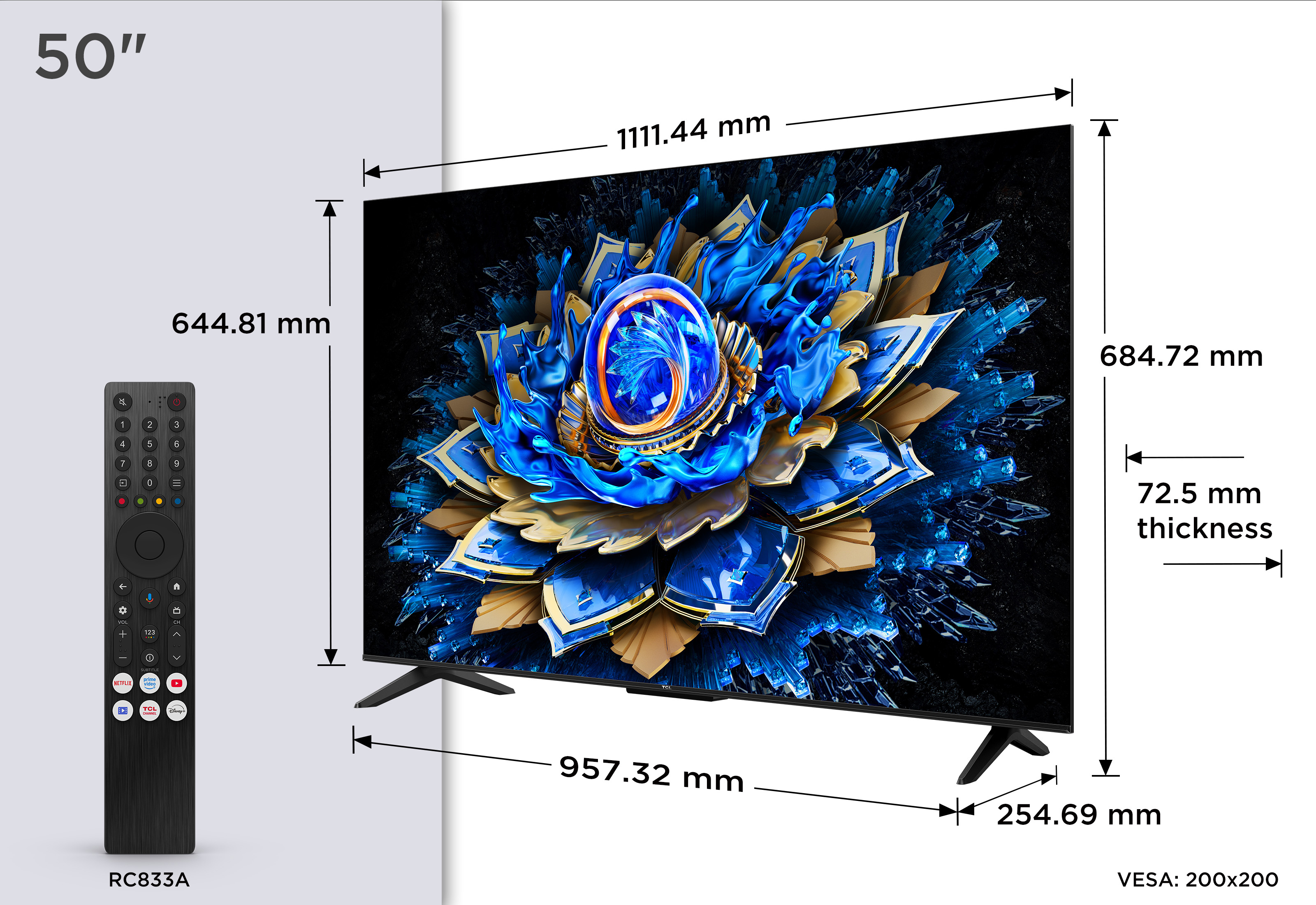 TCL T69C 50T69C Televisor 127 cm (50) 4K Ultra HD Smart TV Wifi Negro 350 cd / m�