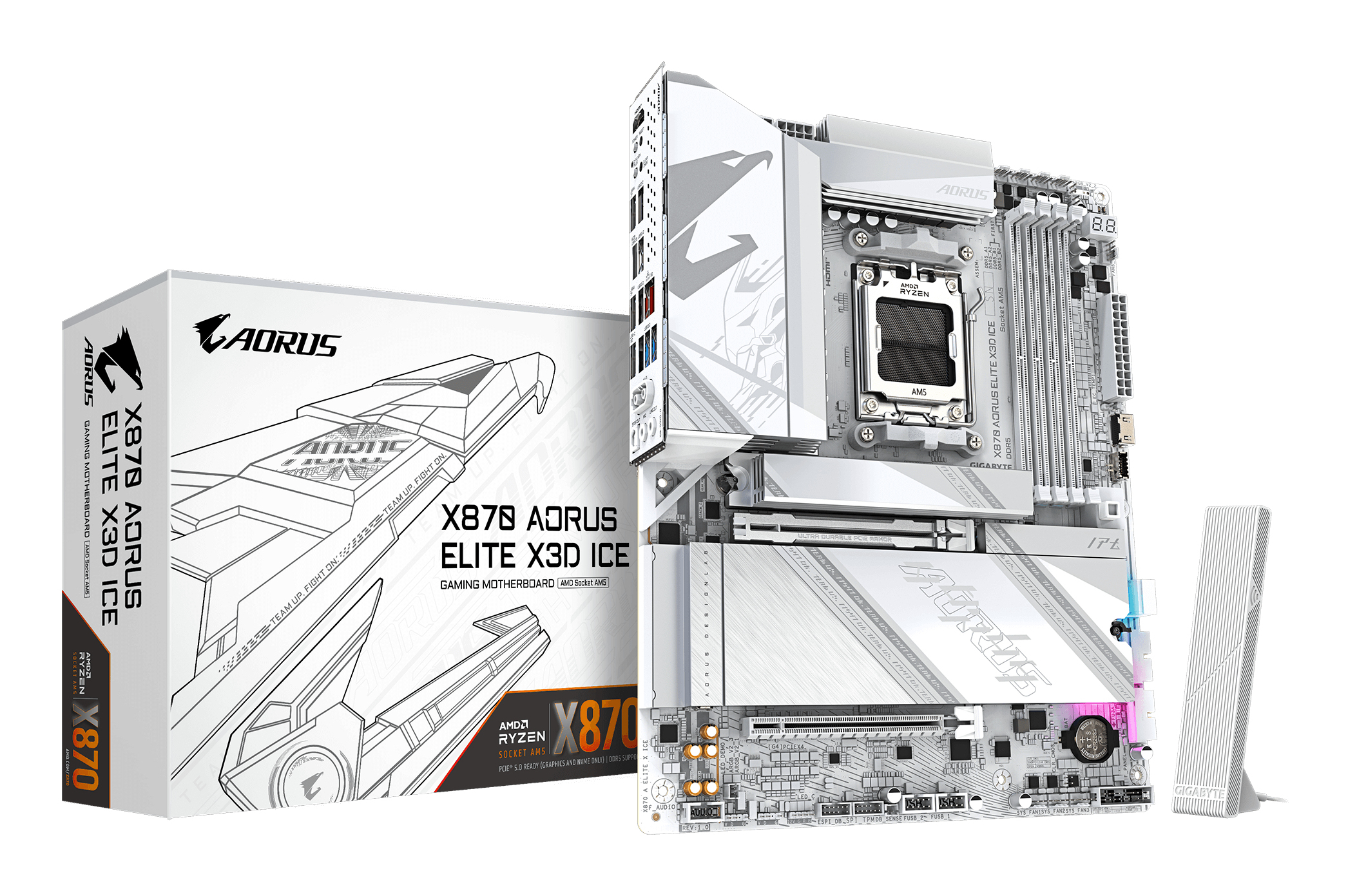 Gigabyte AORUS X870 ELITE X3D ICE - Motherboard - ATX - Socket AM5 - AMD X870 Chipsatz - USB-C 3.2 Gen 2x2, USB4, USB 3.2 Gen 1, USB 3.2 Gen 2 - 5 Gigabit Ethernet, Wi-Fi 7, Bluetooth - Onboard-Grafik (CPU erforderlich)