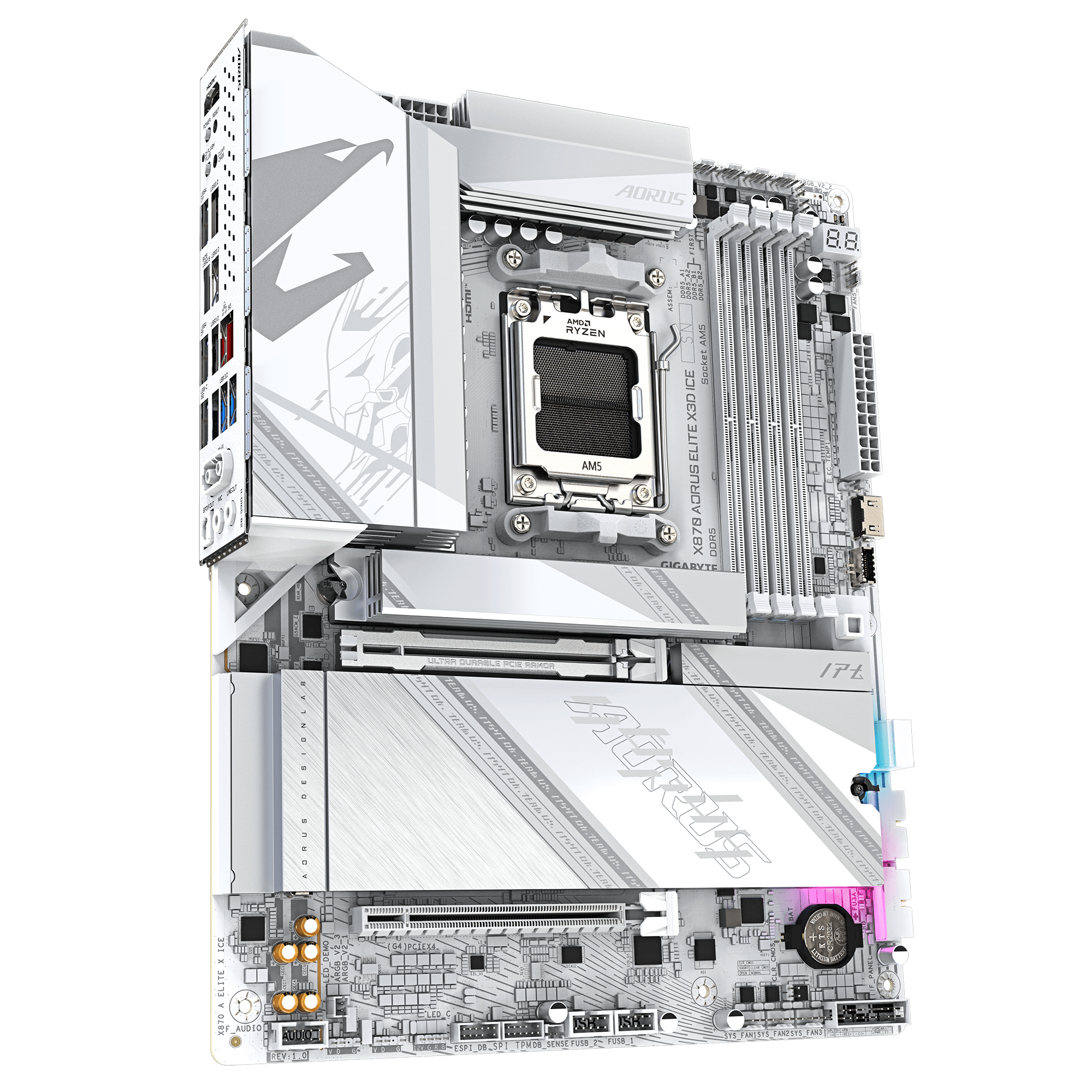 Gigabyte AORUS X870 ELITE X3D ICE - Motherboard - ATX - Socket AM5 - AMD X870 Chipsatz - USB-C 3.2 Gen 2x2, USB4, USB 3.2 Gen 1, USB 3.2 Gen 2 - 5 Gigabit Ethernet, Wi-Fi 7, Bluetooth - Onboard-Grafik (CPU erforderlich)