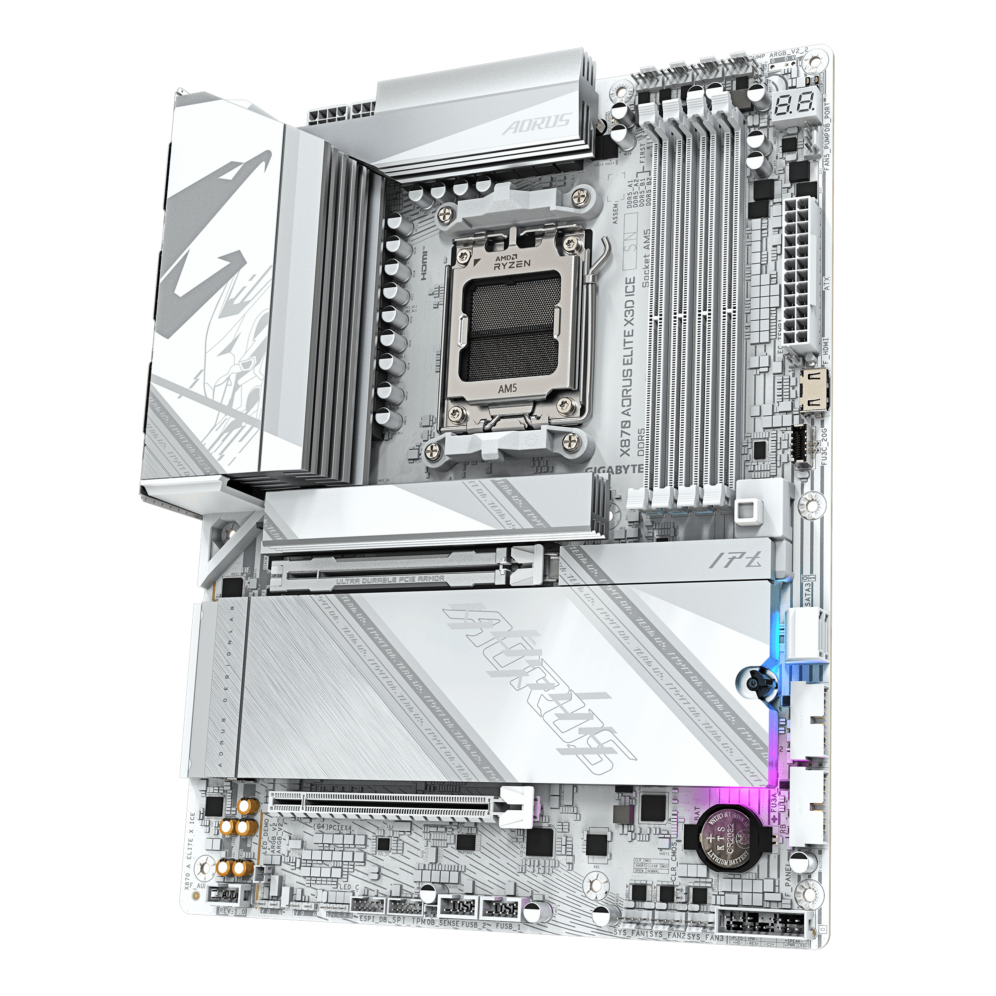 Gigabyte AORUS X870 ELITE X3D ICE - Motherboard - ATX - Socket AM5 - AMD X870 Chipsatz - USB-C 3.2 Gen 2x2, USB4, USB 3.2 Gen 1, USB 3.2 Gen 2 - 5 Gigabit Ethernet, Wi-Fi 7, Bluetooth - Onboard-Grafik (CPU erforderlich)