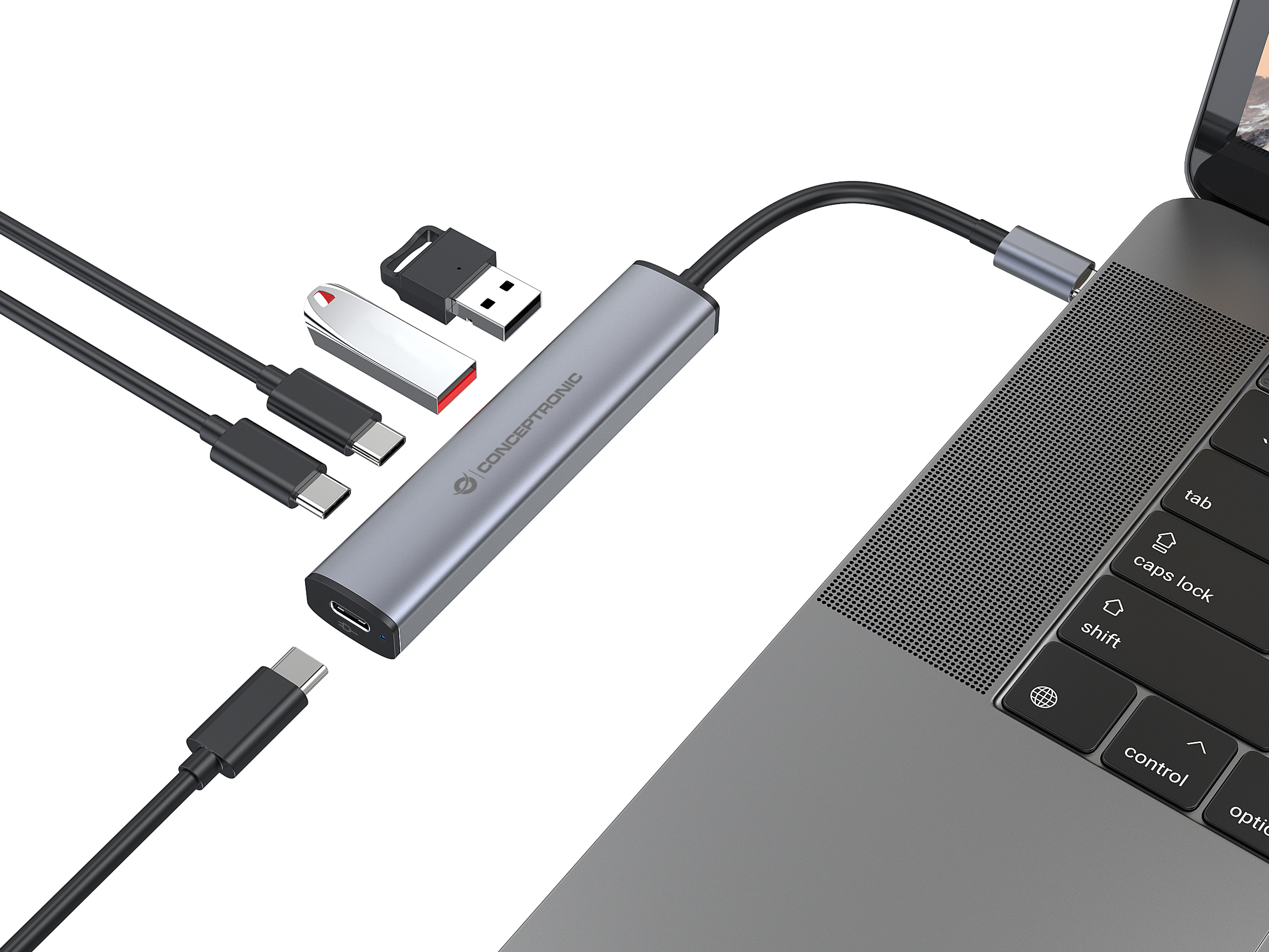 Conceptronic 4-1 Dock USB-C->2xUSB-C/2xUSB-a/100WPD gr