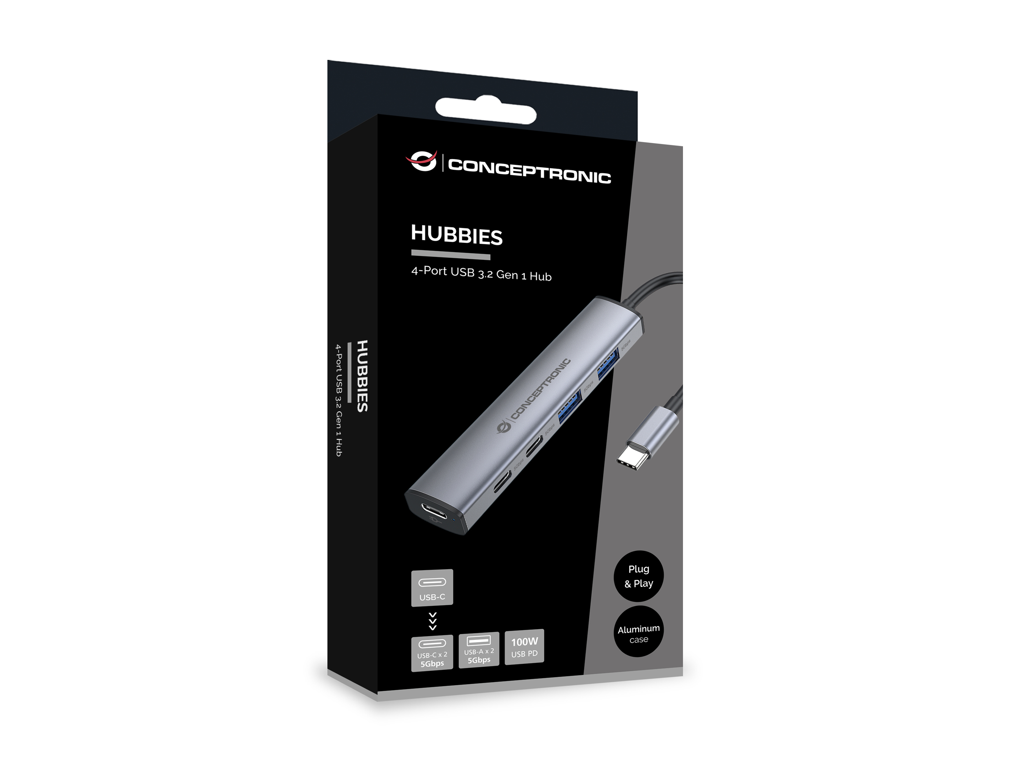 Conceptronic 4-1 Dock USB-C->2xUSB-C/2xUSB-a/100WPD gr