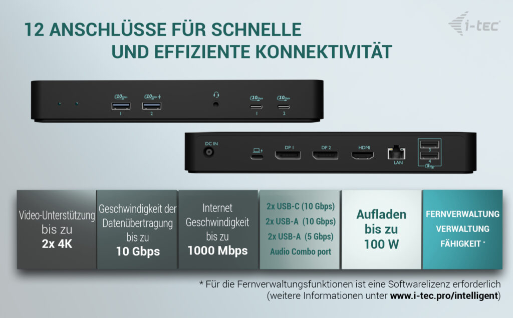 i-tec USB-C Intelligent Triple Display Docking Station + Power Delivery 100W