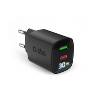 SBS Charger SBS GaN 30W, USB-C, LCD, Black