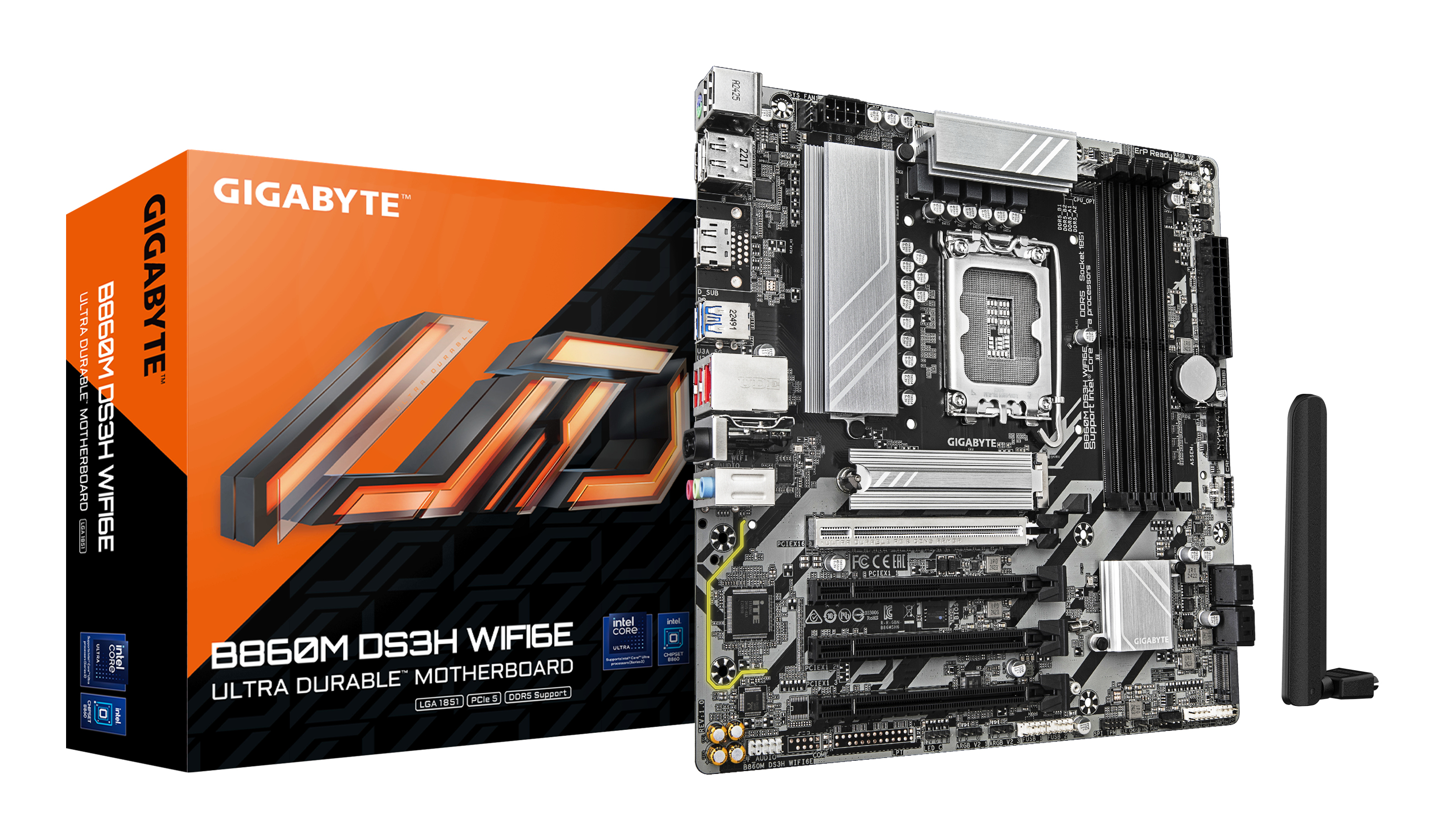 Gigabyte B860M DS3H WIFI6E - Motherboard - micro ATX - LGA1851-Sockel - B860M Chipsatz - USB-C 3.2 Gen 1, USB 3.2 Gen 2, USB 3.2 Gen 1 - Bluetooth, Wi-Fi 6E, 2.5 Gigabit LAN - Onboard-Grafik (CPU erforderlich)