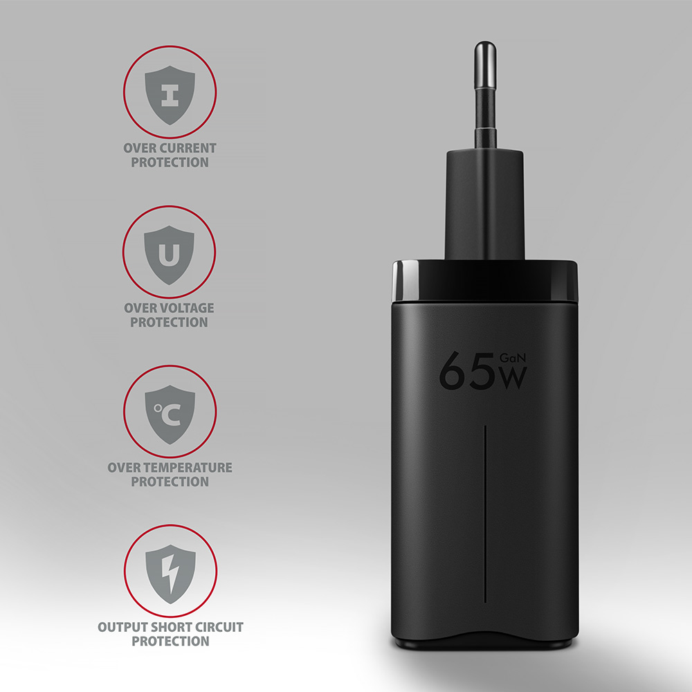 Axagon ACU-DPQ65 cargador de dispositivo m�vil Smartphone Negro Corriente alterna Carga r�pida Interior
