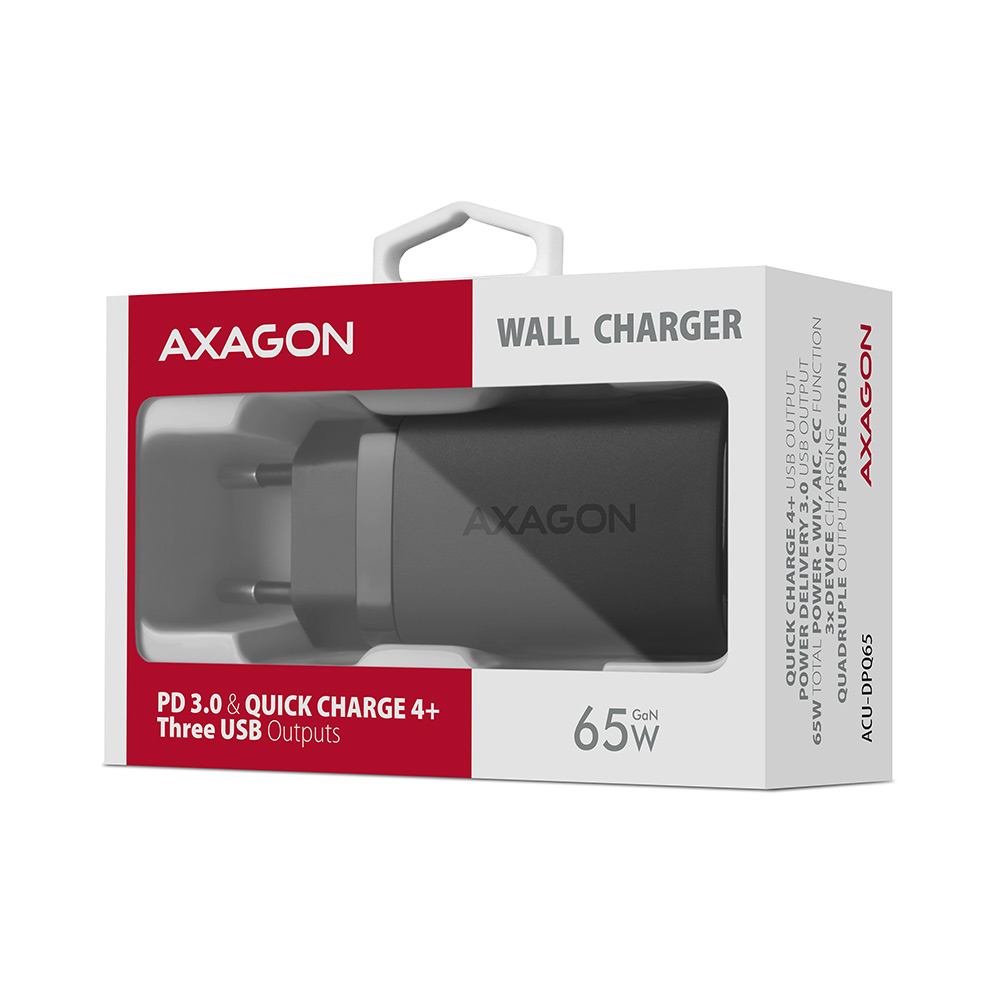 Axagon ACU-DPQ65 cargador de dispositivo m�vil Smartphone Negro Corriente alterna Carga r�pida Interior