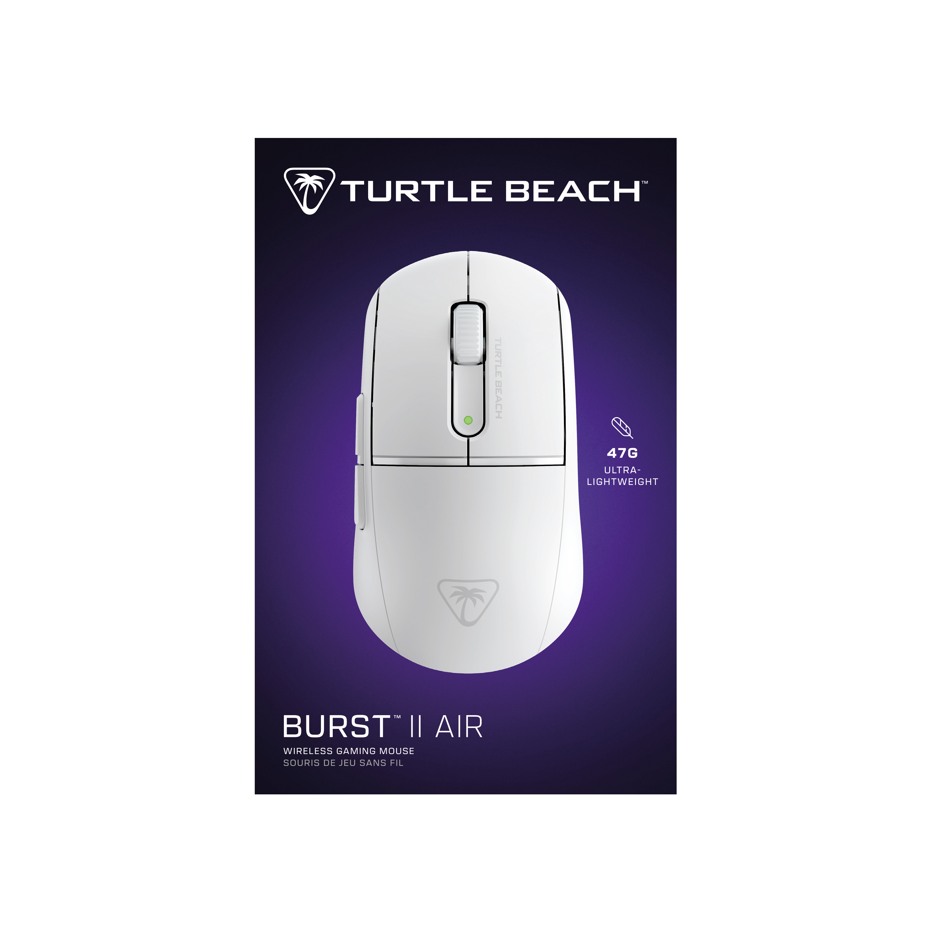 Turtle Beach Burst II Air - Souris gaming sans fil 2,4 GHz : ultralgre avec 47 g, touches optiques, symtrique, capteur optique 26 000 PPP, Bluetooth, autonomie 120 heures, cble USB-C Blanc