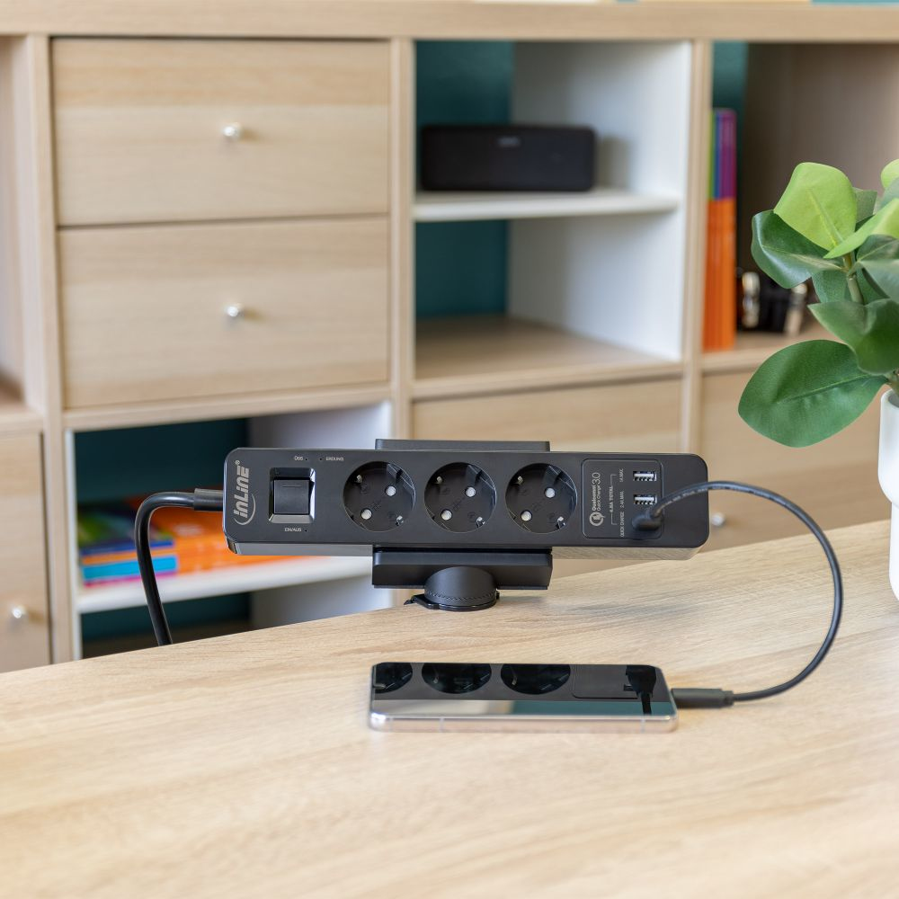 InLine Tischklemme fr Steckdosenleiste - Schwarz