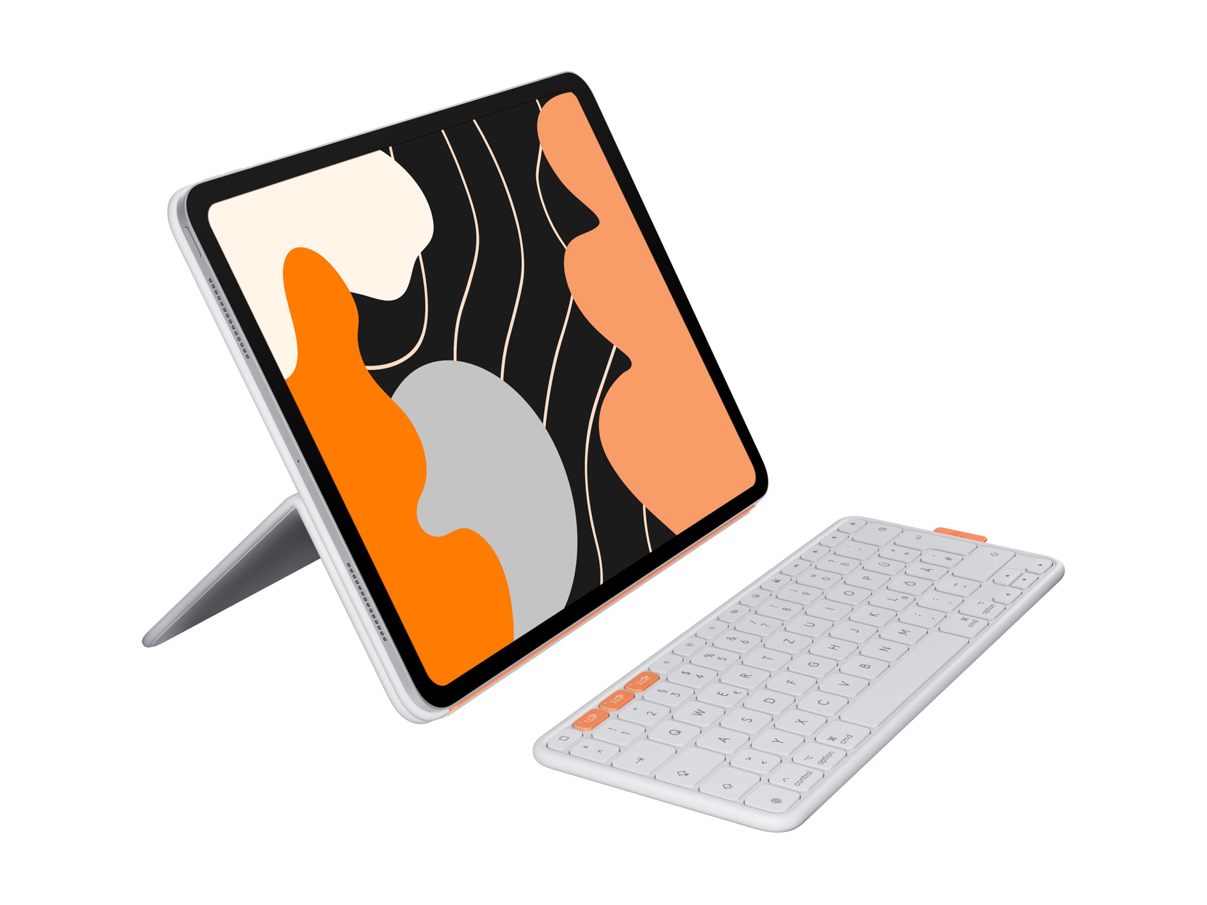 Logitech Flip Folio - Tastatur und Folioh�lle - full size - kabellos - Bluetooth 5.1 LE - QWERTZ - Deutsch - Pale Gray - f�r Apple 13-inch iPad Air (M2, M3)